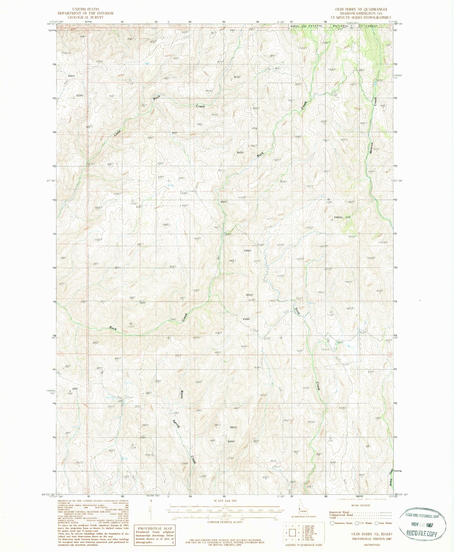 Classic USGS Olds Ferry NE Idaho 7.5'x7.5' Topo Map Image
