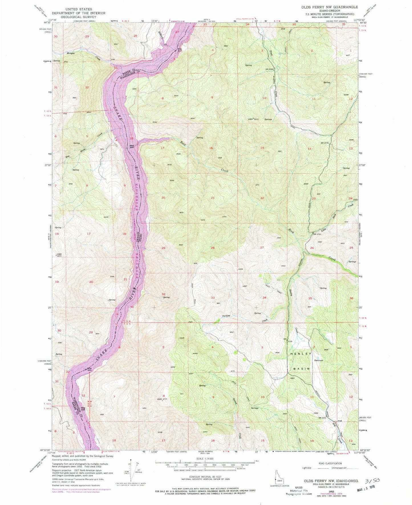 Classic USGS Henley Basin Idaho 7.5'x7.5' Topo Map Image
