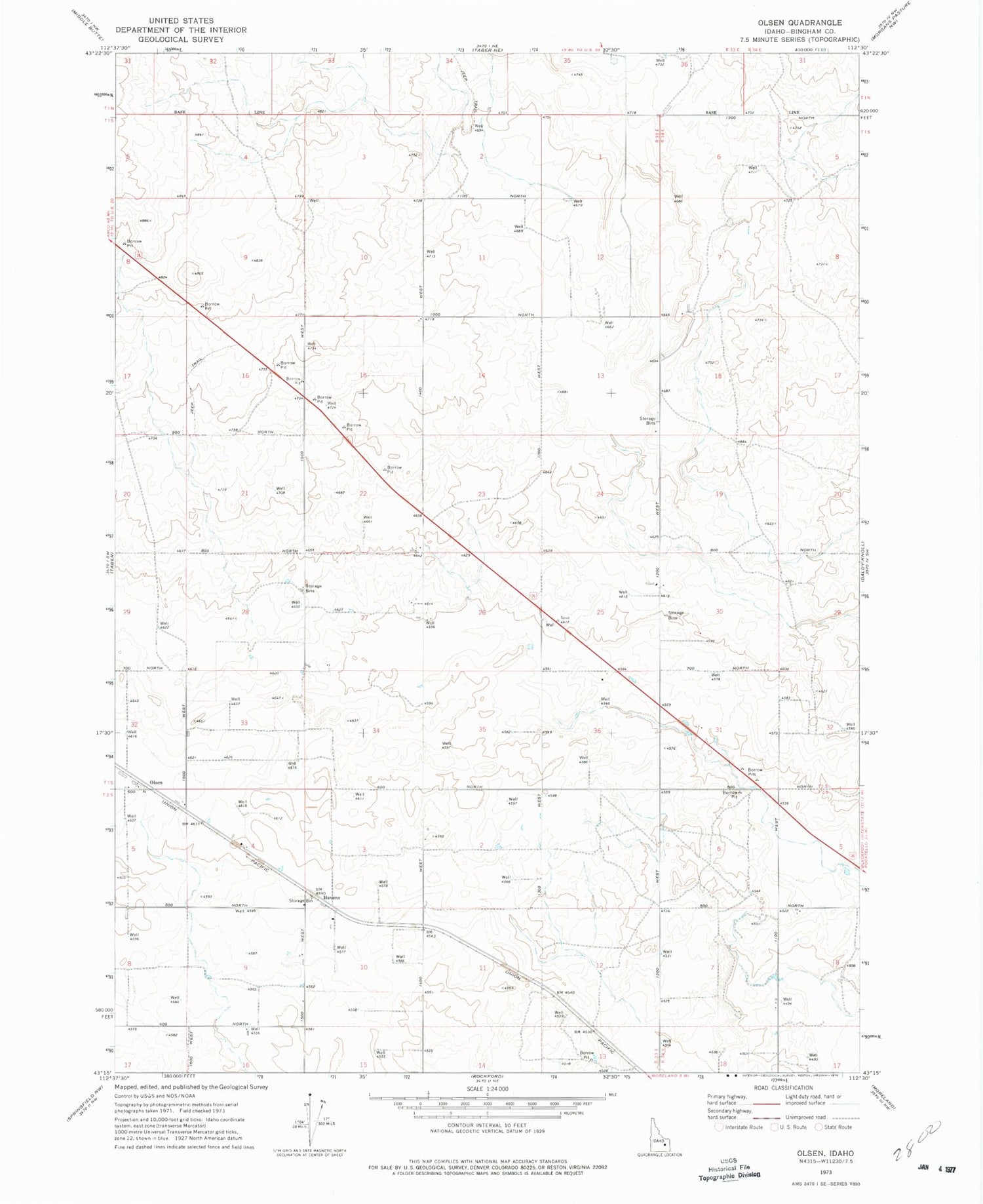 Classic USGS Olsen Idaho 7.5'x7.5' Topo Map Image