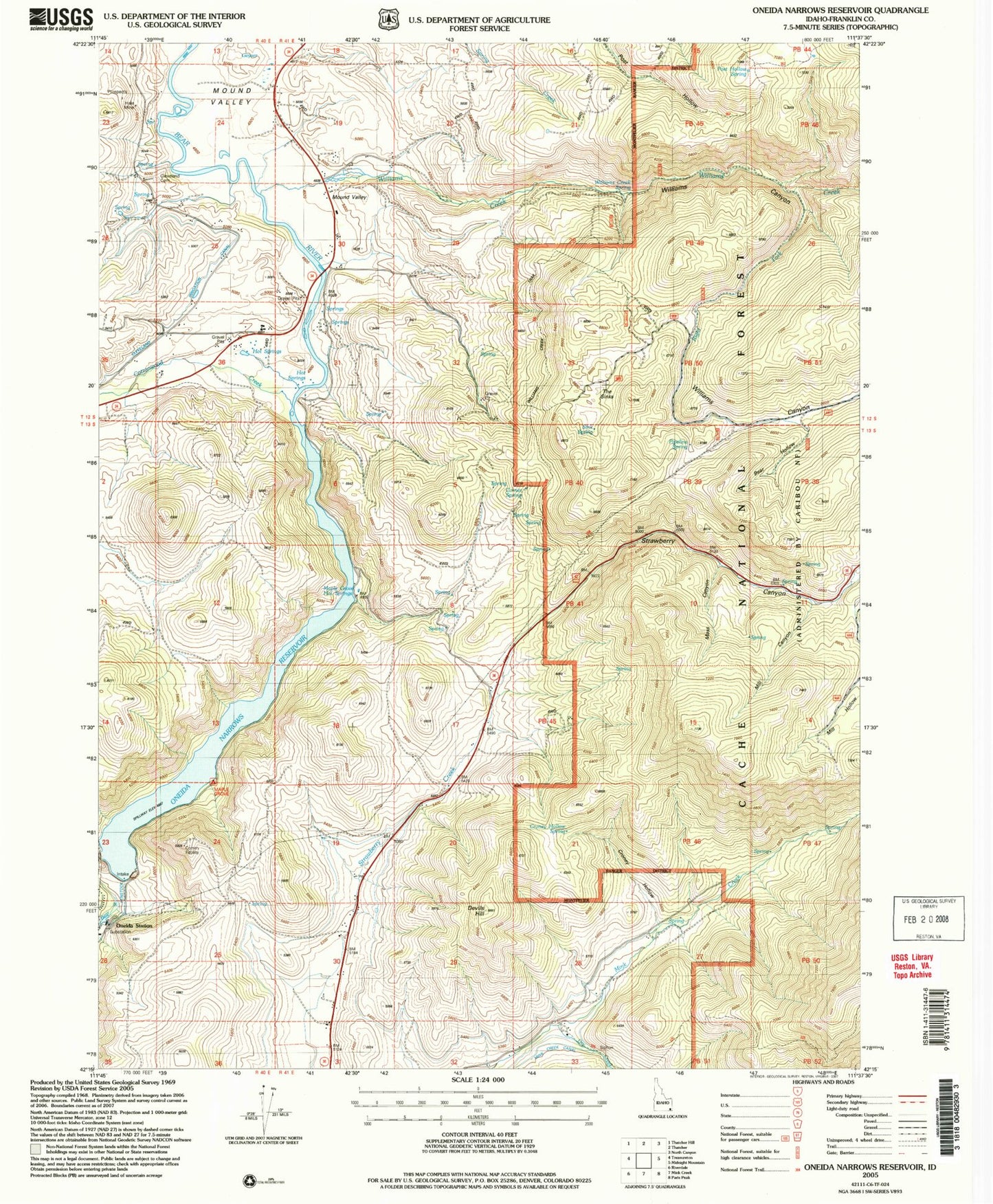 Classic USGS Oneida Narrows Reservoir Idaho 7.5'x7.5' Topo Map Image