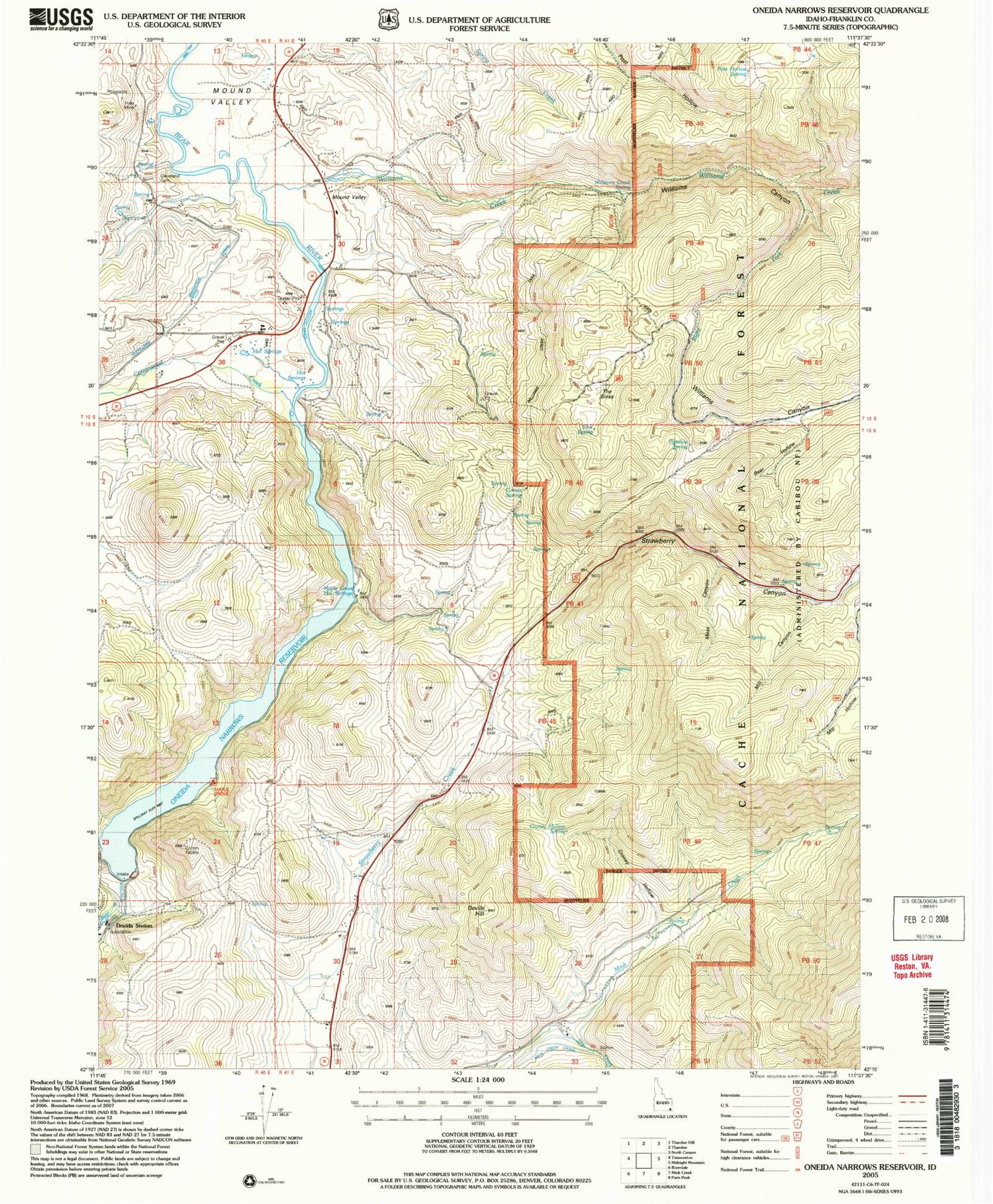 Classic USGS Oneida Narrows Reservoir Idaho 7.5'x7.5' Topo Map Image