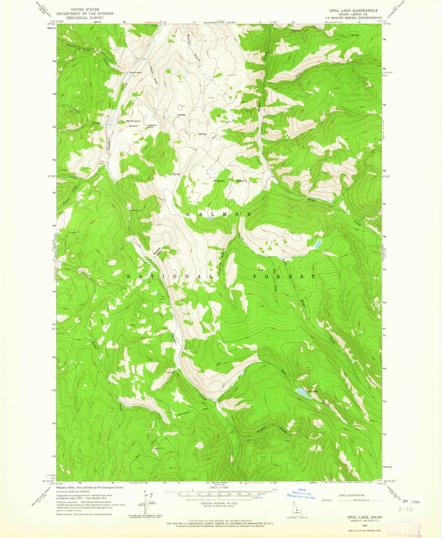 Classic USGS Opal Lake Idaho 7.5'x7.5' Topo Map Image