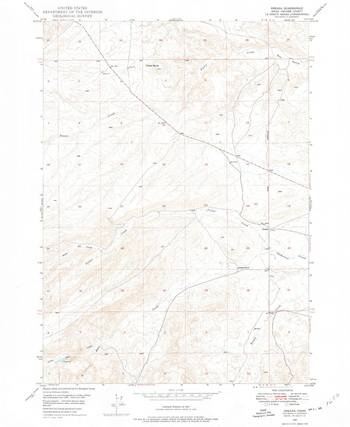 Classic USGS Oreana Idaho 7.5'x7.5' Topo Map Image