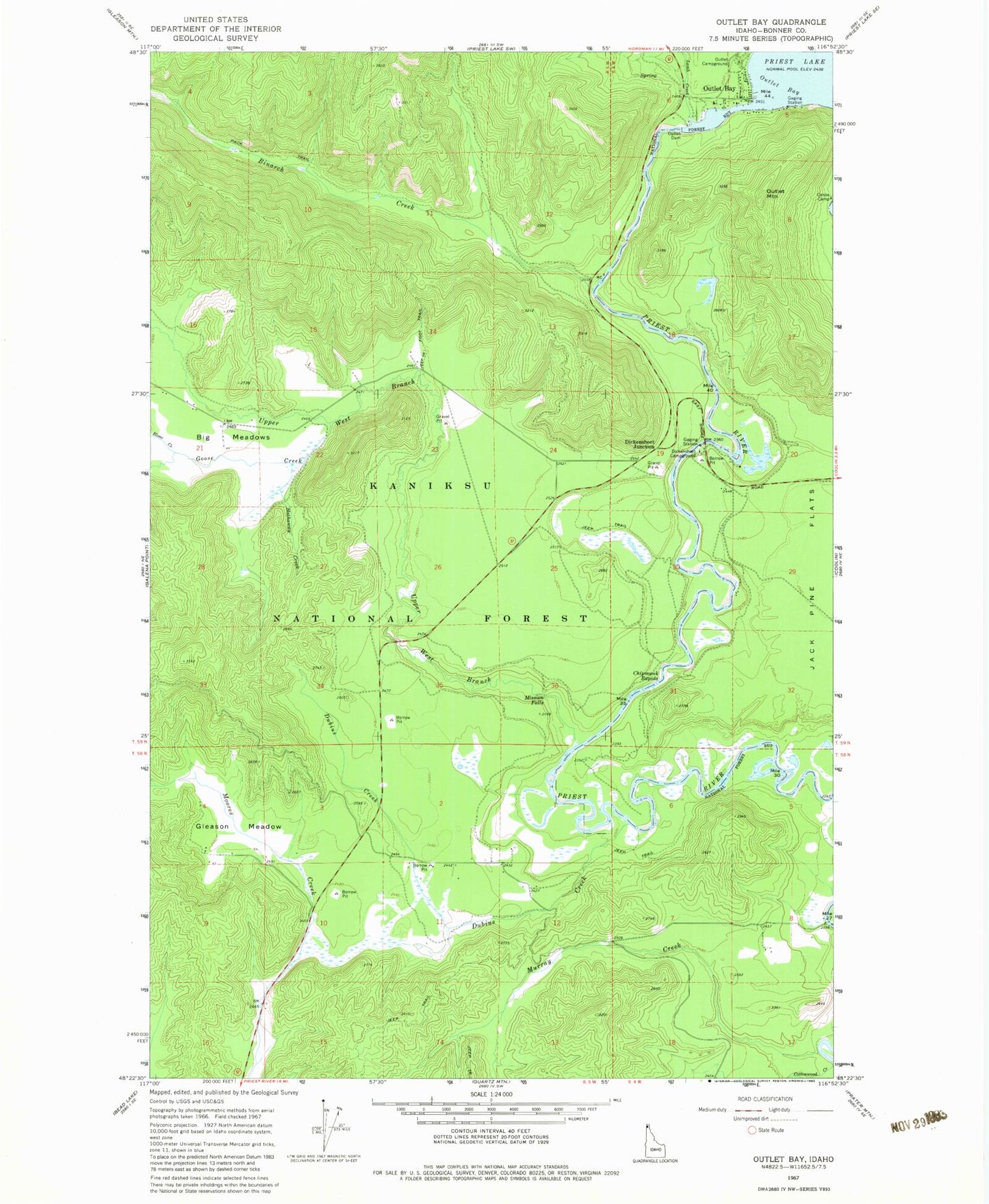 Classic USGS Outlet Bay Idaho 7.5'x7.5' Topo Map Image