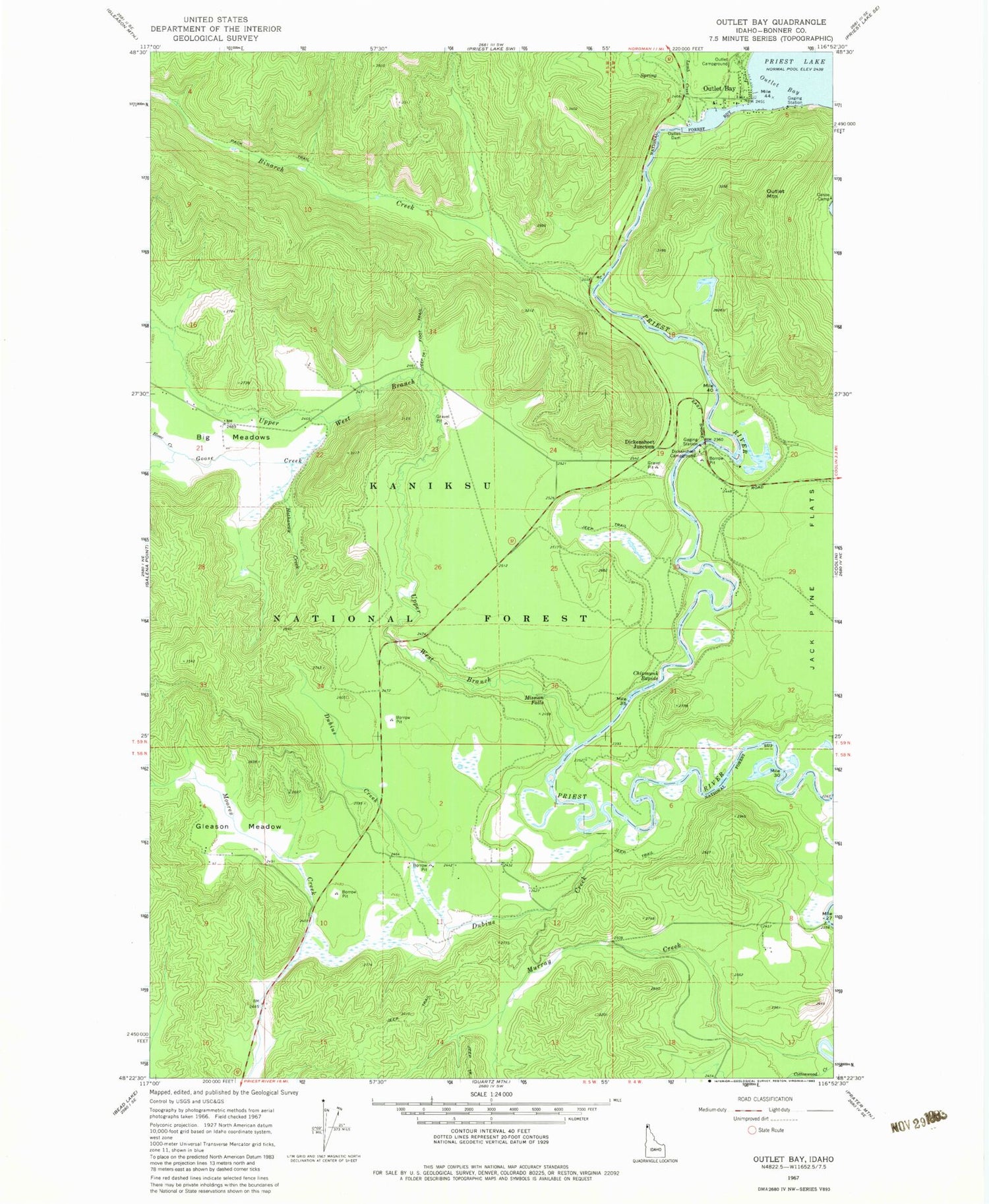 Classic USGS Outlet Bay Idaho 7.5'x7.5' Topo Map Image