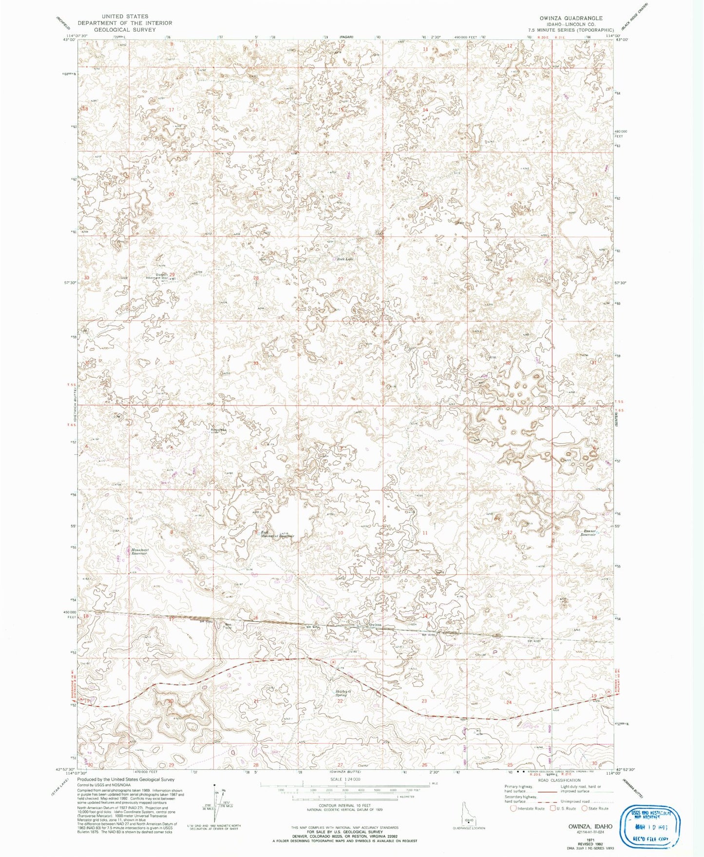 Classic USGS Owinza Idaho 7.5'x7.5' Topo Map Image