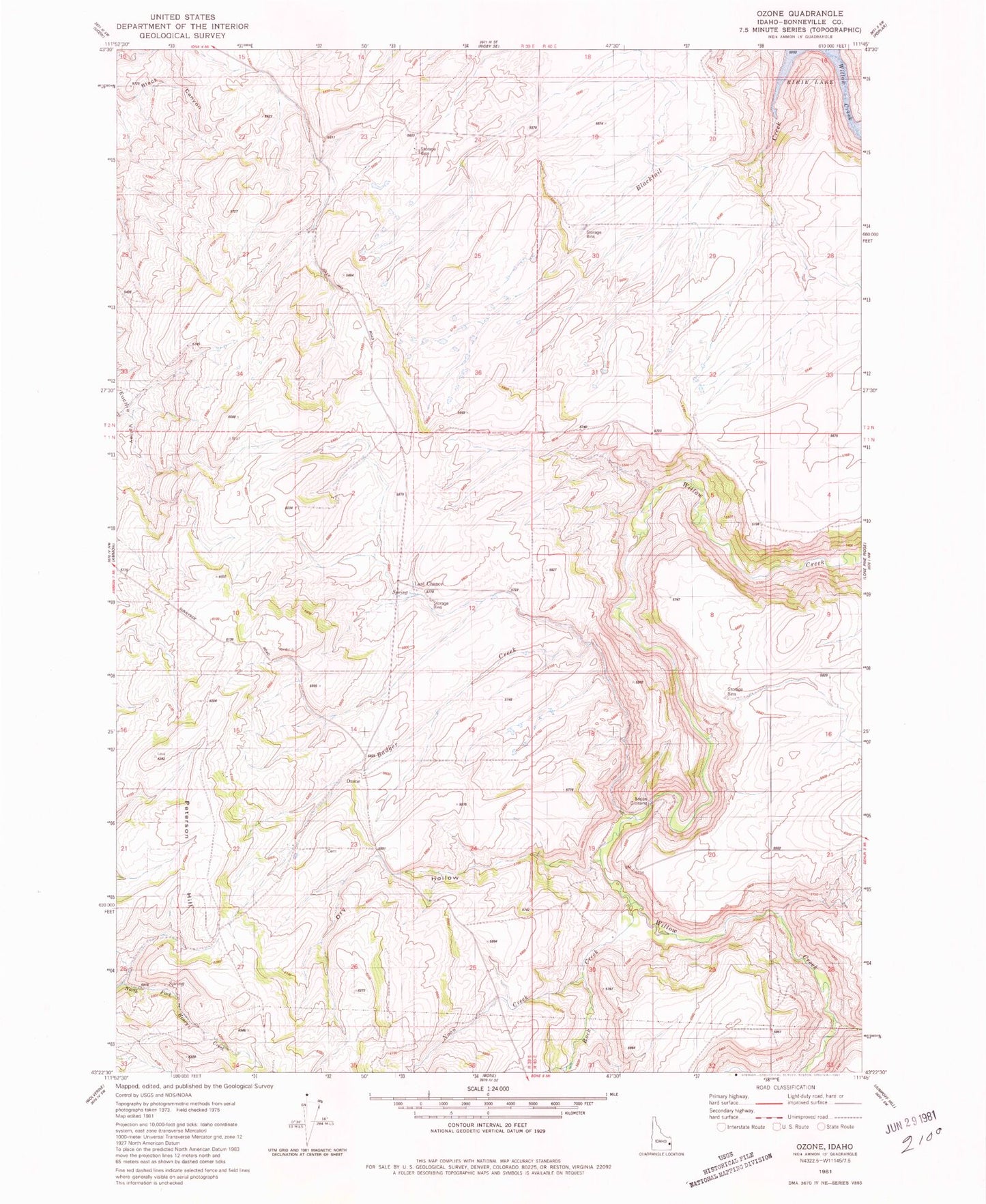 Classic USGS Ozone Idaho 7.5'x7.5' Topo Map Image