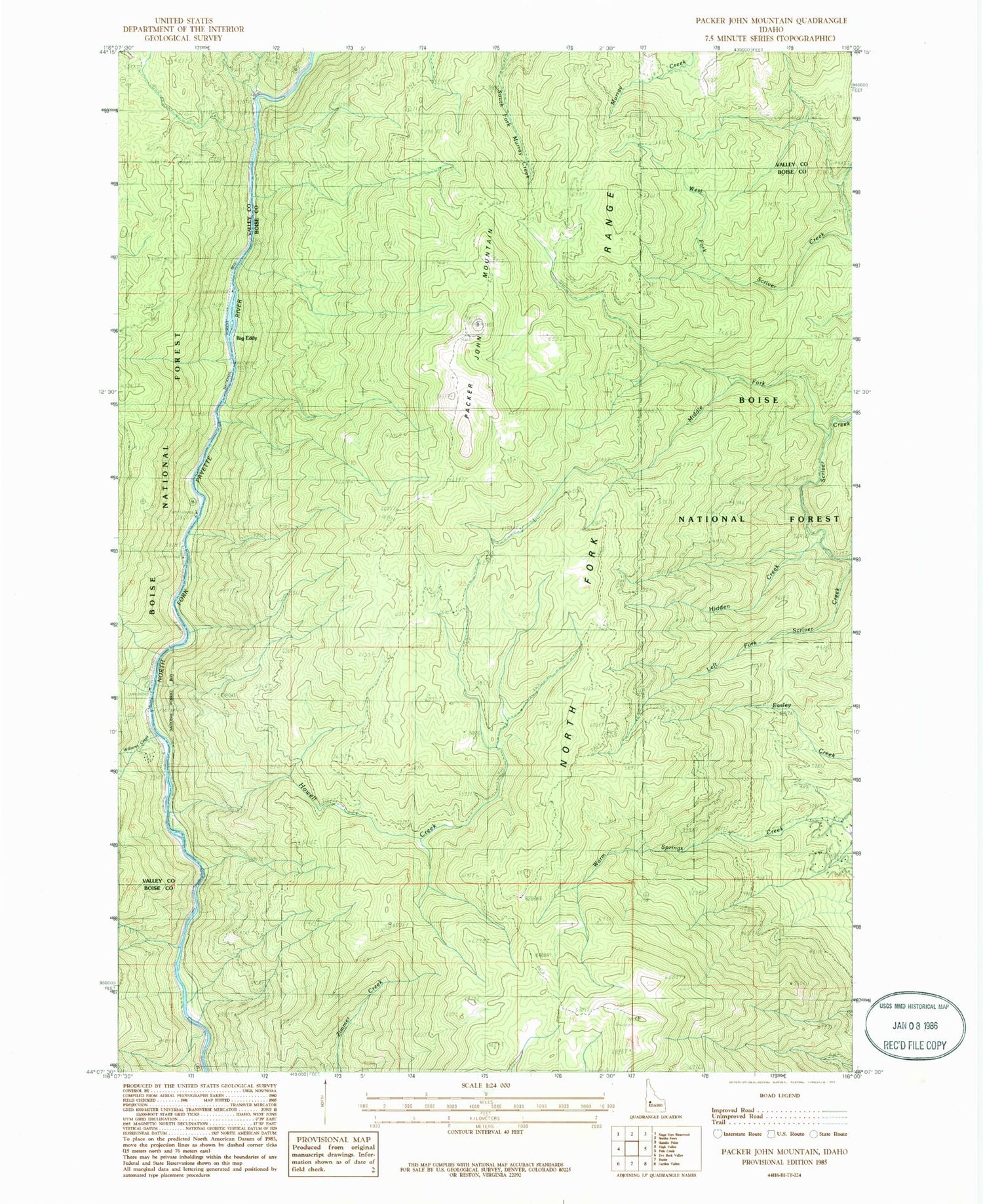 Classic USGS Packer John Mountain Idaho 7.5'x7.5' Topo Map Image