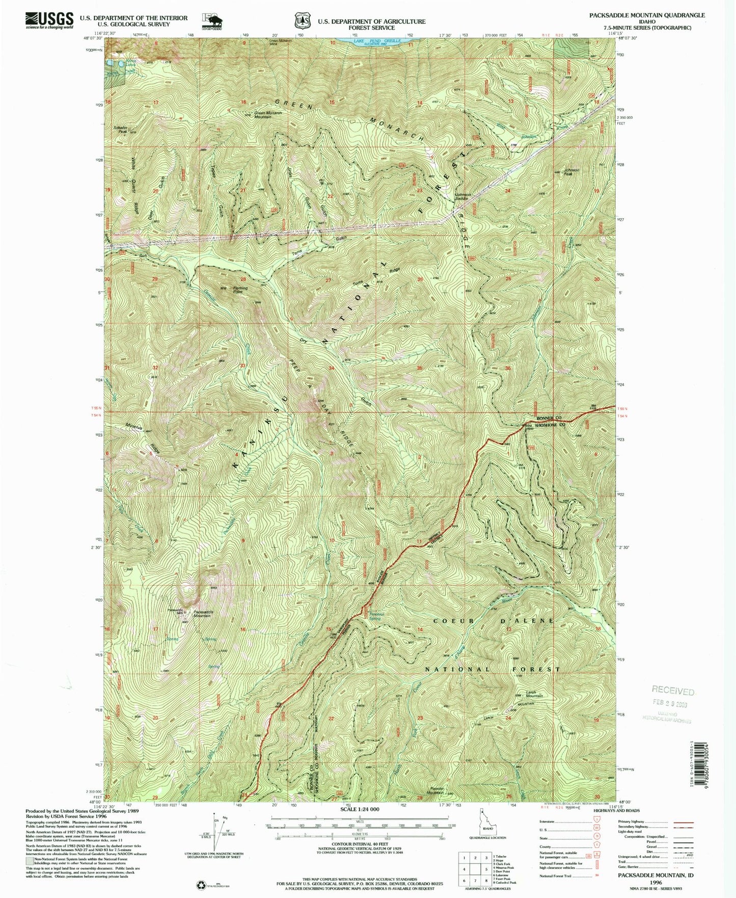 Classic USGS Packsaddle Mountain Idaho 7.5'x7.5' Topo Map Image