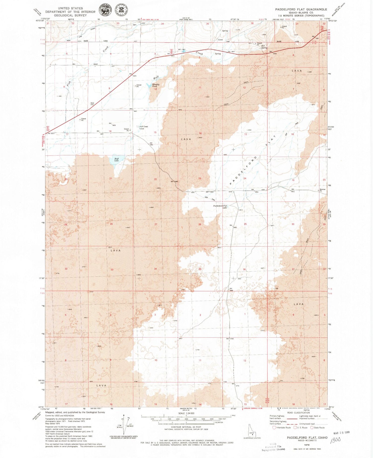Classic USGS Paddelford Flat Idaho 7.5'x7.5' Topo Map Image