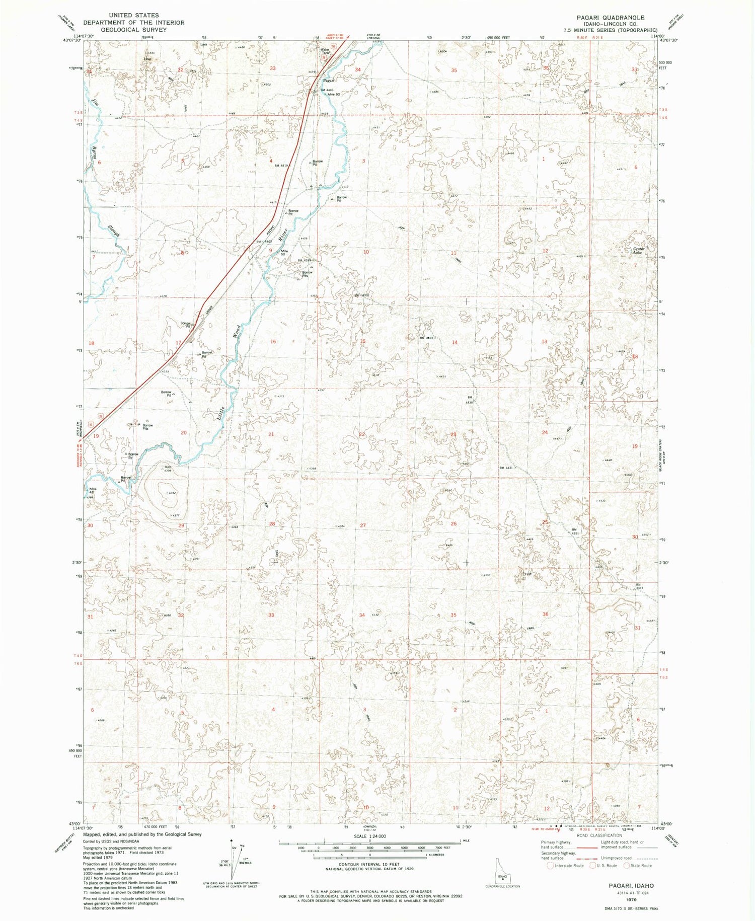 Classic USGS Pagari Idaho 7.5'x7.5' Topo Map Image
