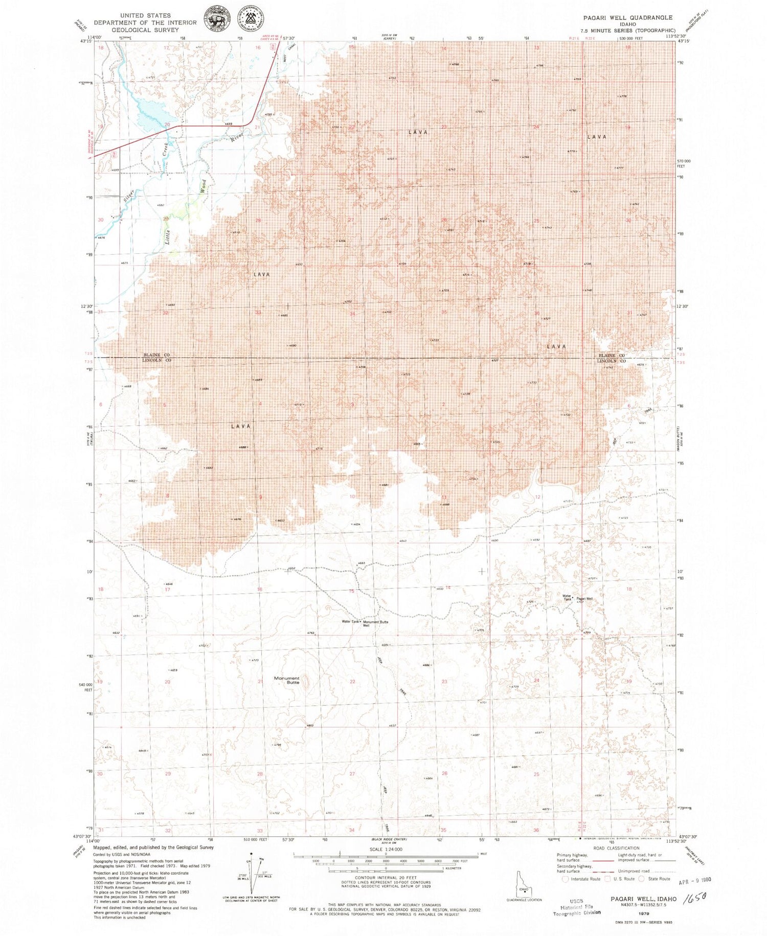 Classic USGS Pagari Well Idaho 7.5'x7.5' Topo Map Image