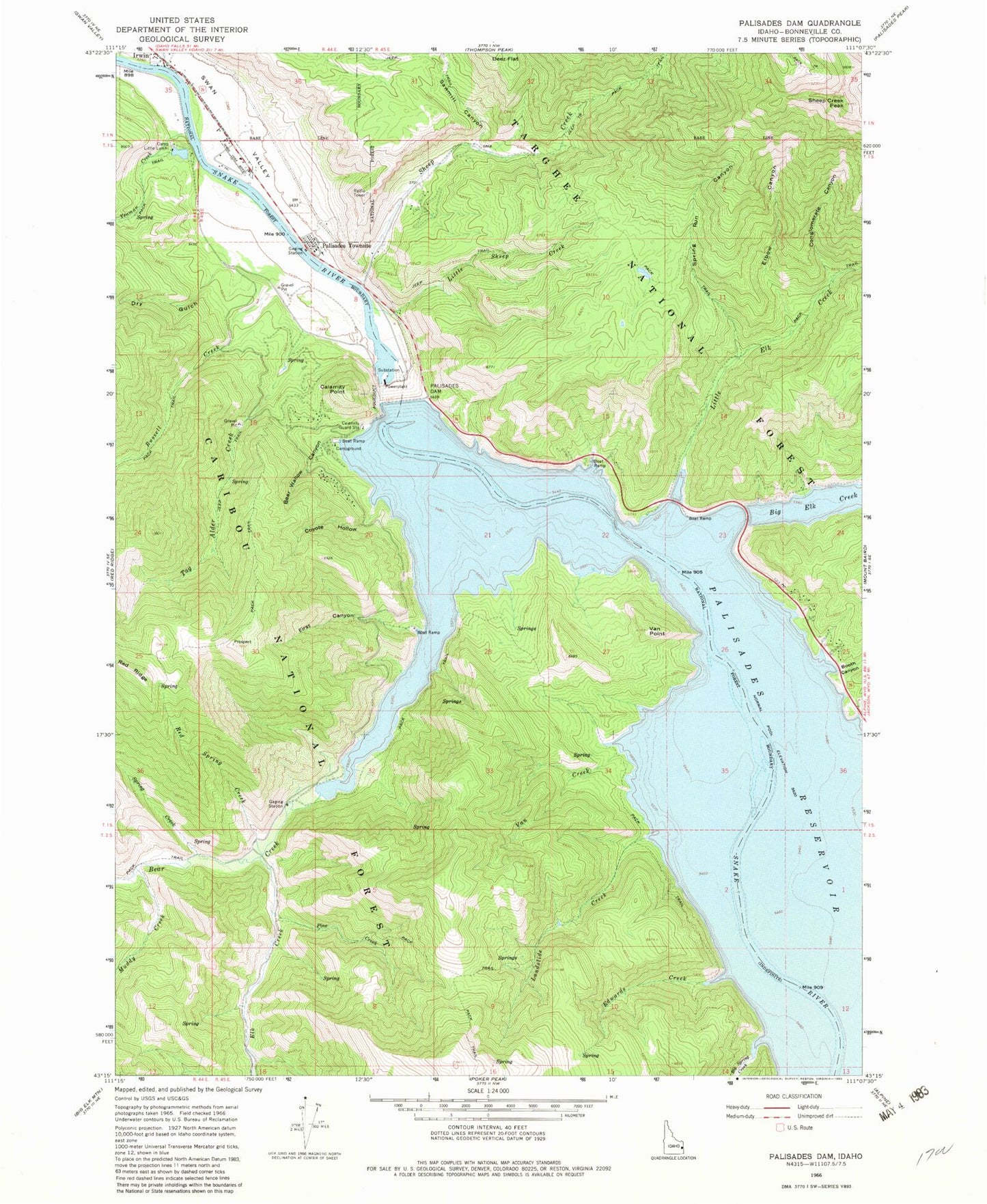 Classic USGS Palisades Dam Idaho 7.5'x7.5' Topo Map Image