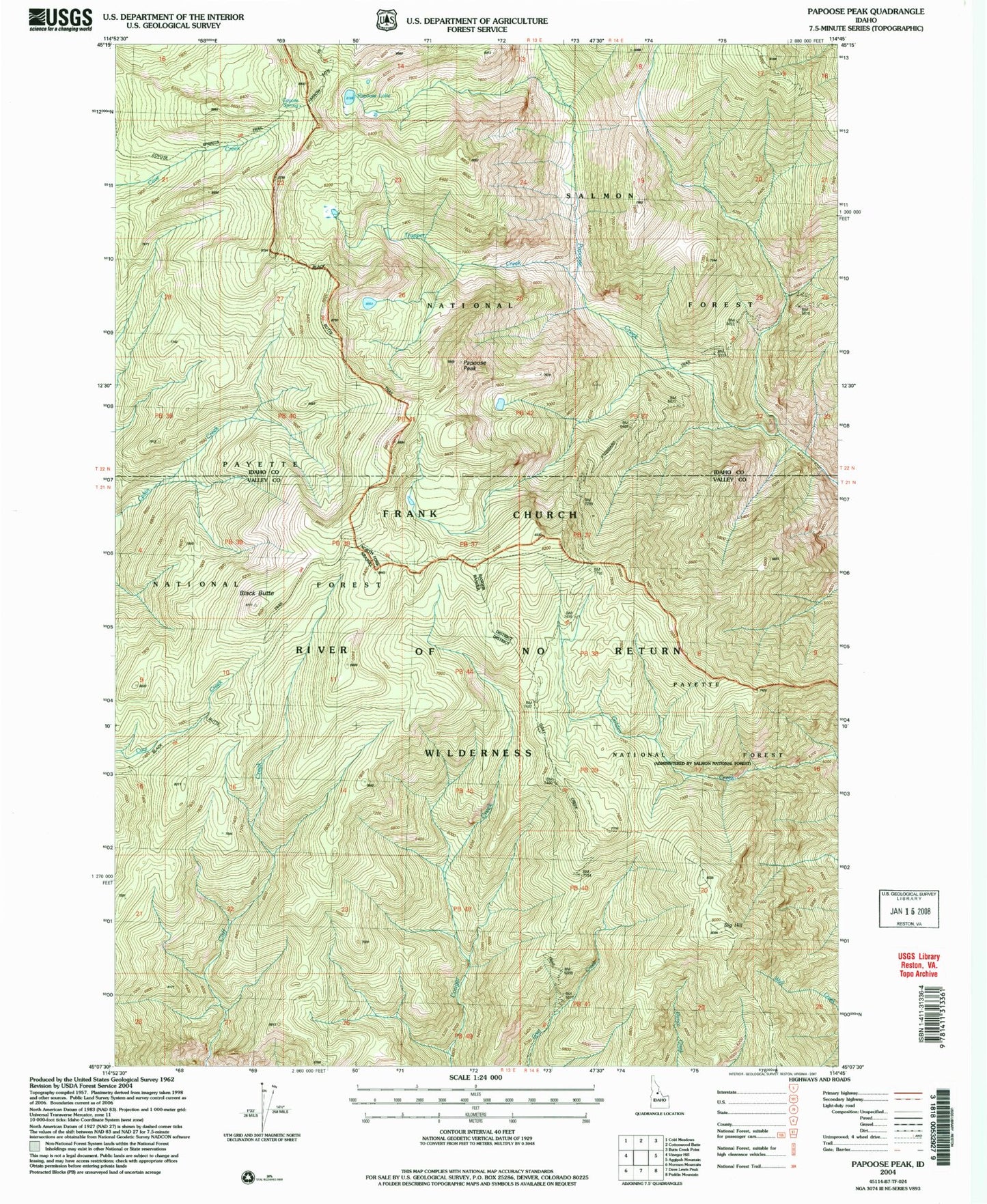 Classic USGS Papoose Peak Idaho 7.5'x7.5' Topo Map Image