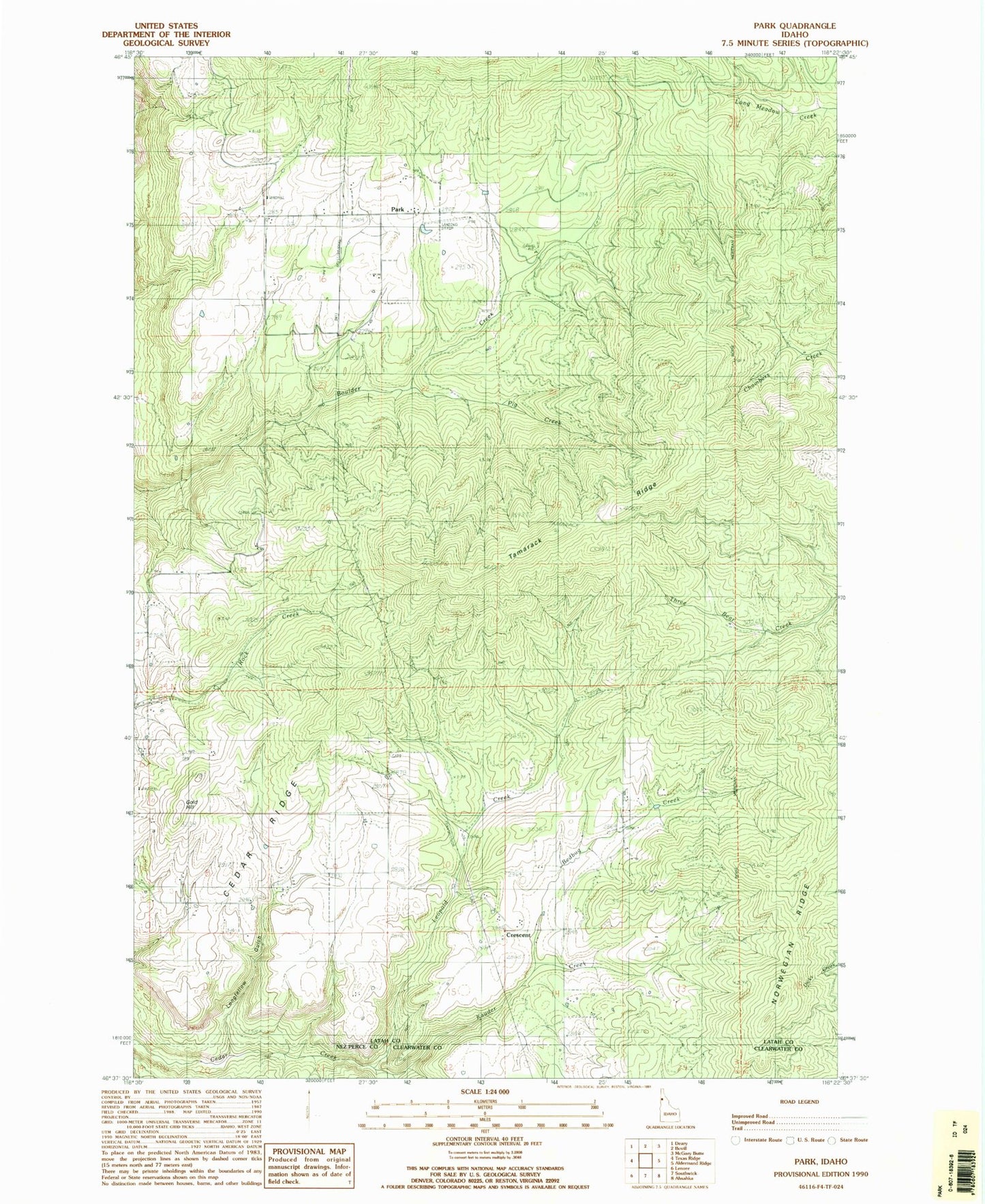 Classic USGS Park Idaho 7.5'x7.5' Topo Map Image