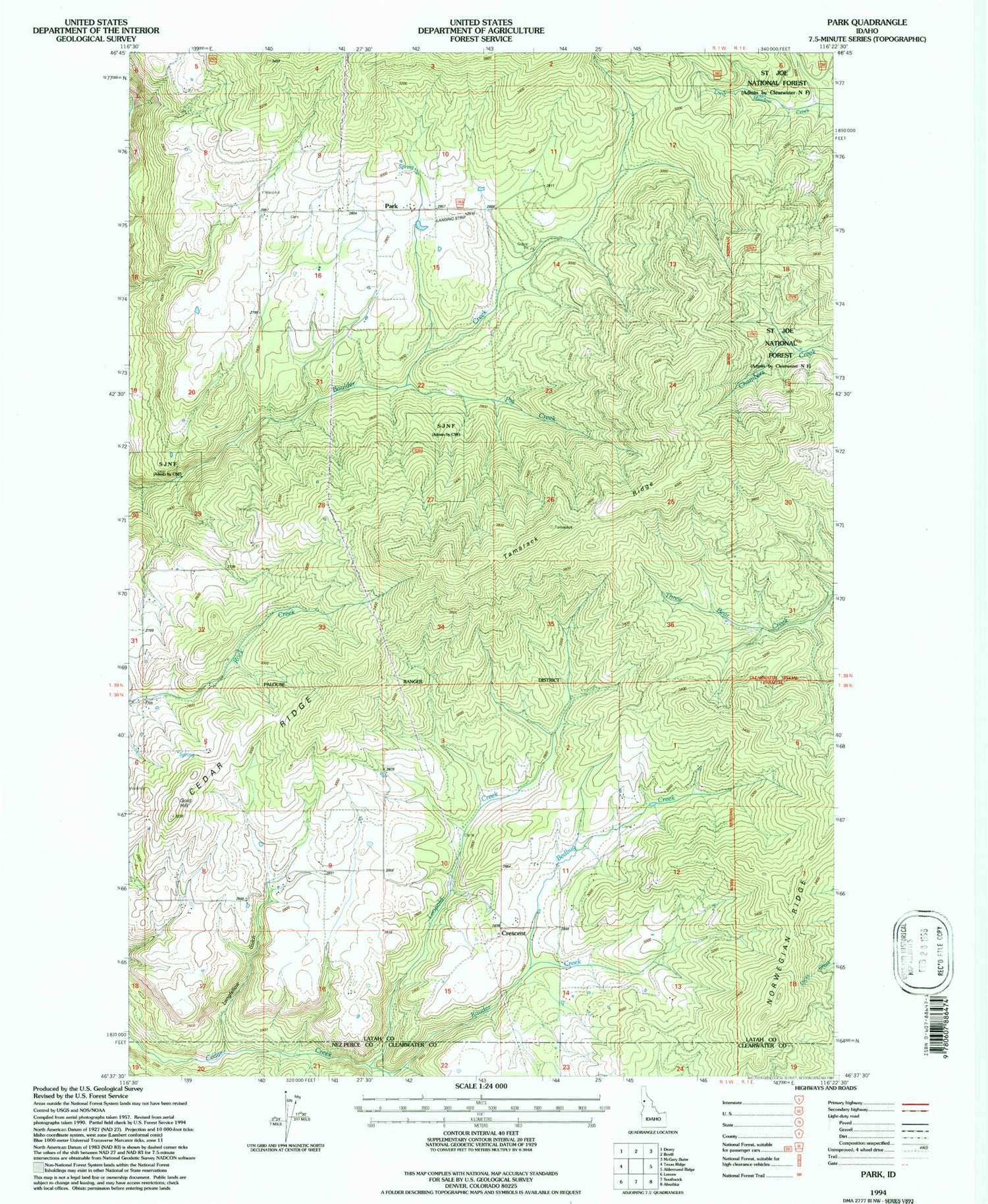 Classic USGS Park Idaho 7.5'x7.5' Topo Map Image