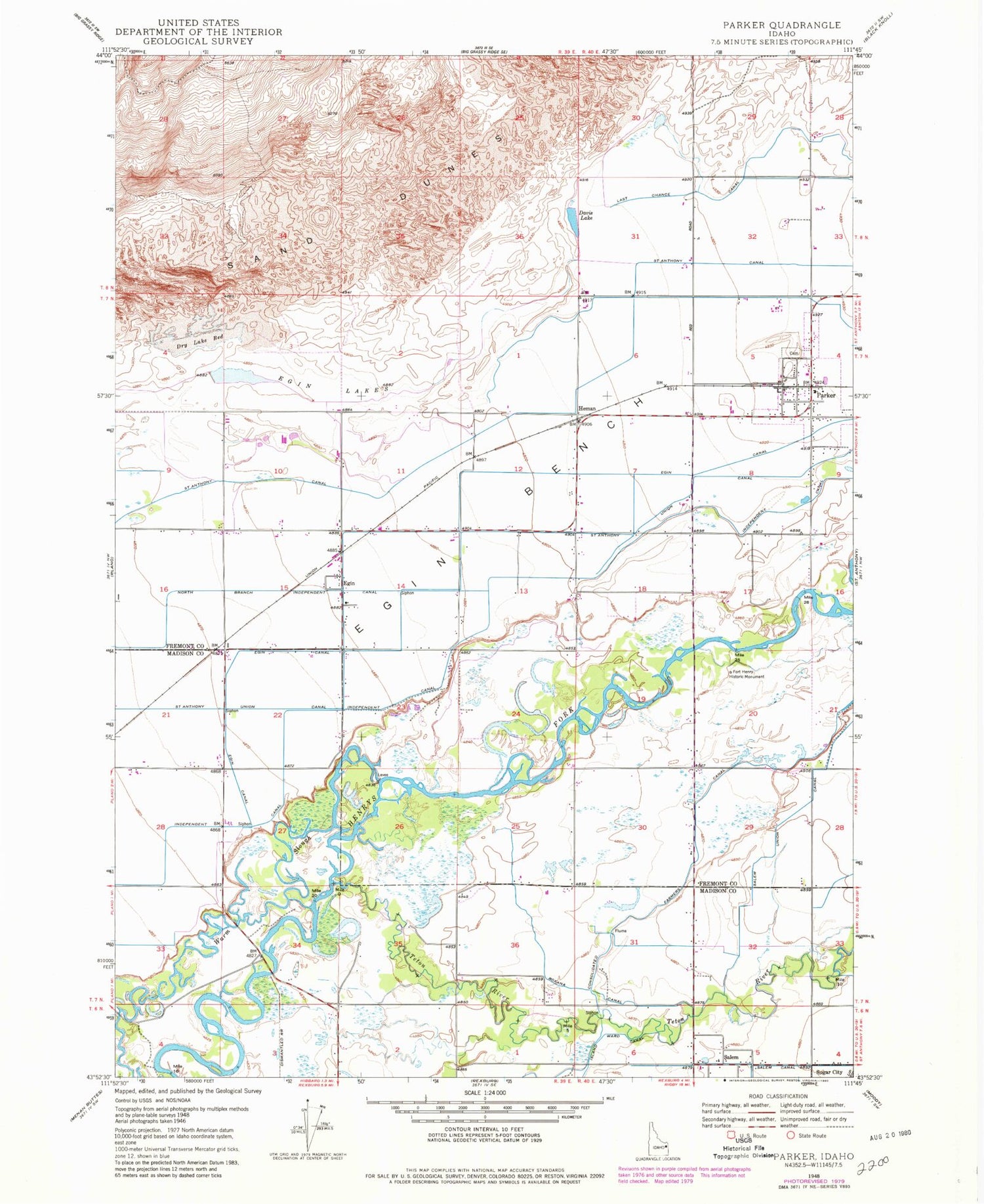 Classic USGS Parker Idaho 7.5'x7.5' Topo Map Image