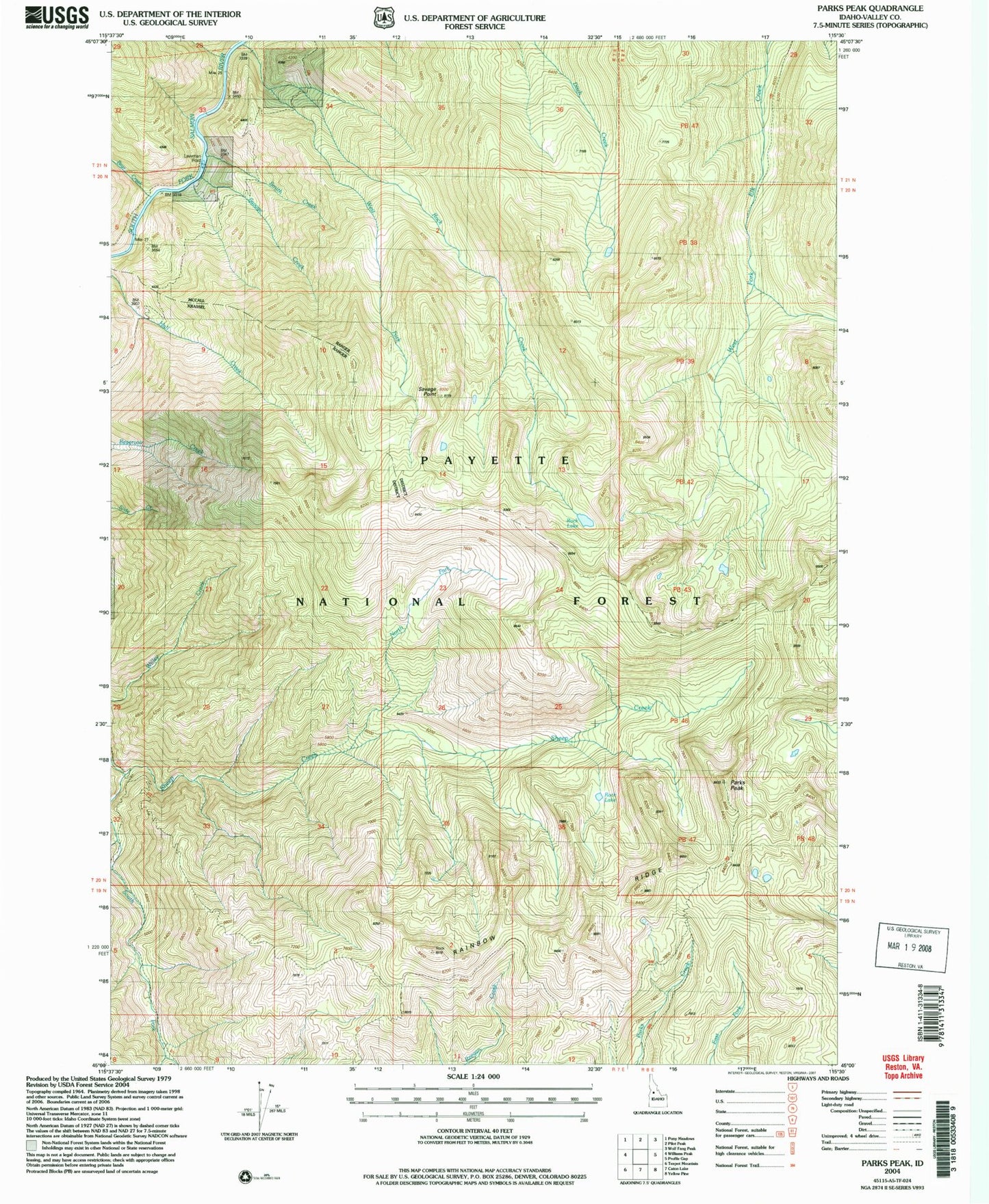 Classic USGS Parks Peak Idaho 7.5'x7.5' Topo Map Image