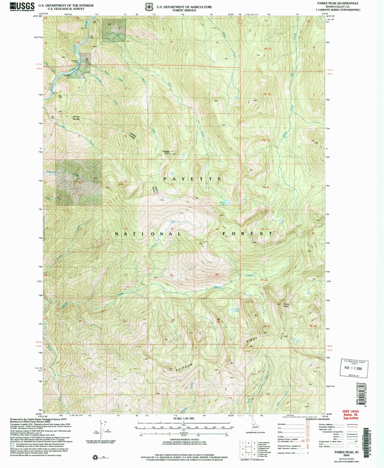 Classic USGS Parks Peak Idaho 7.5'x7.5' Topo Map Image