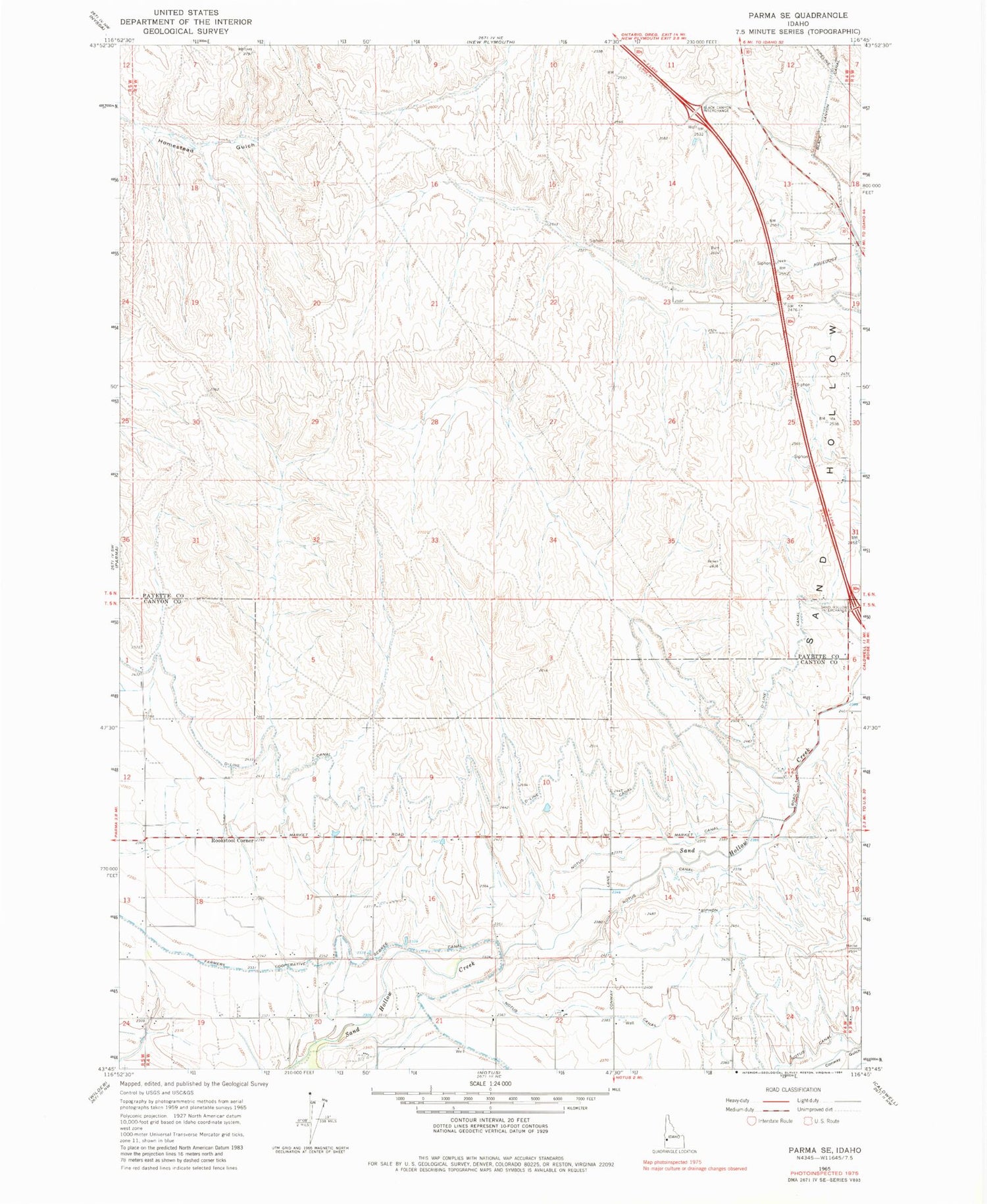 Classic USGS Parma SE Idaho 7.5'x7.5' Topo Map Image
