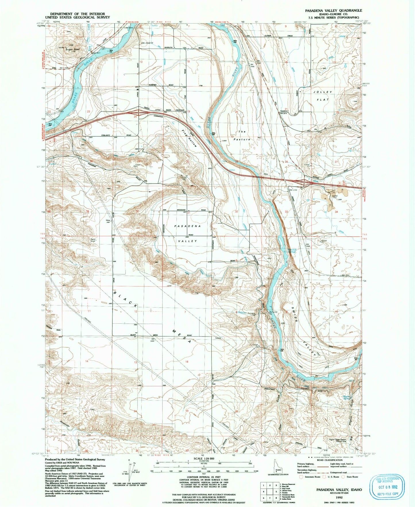 Classic USGS Pasadena Valley Idaho 7.5'x7.5' Topo Map Image