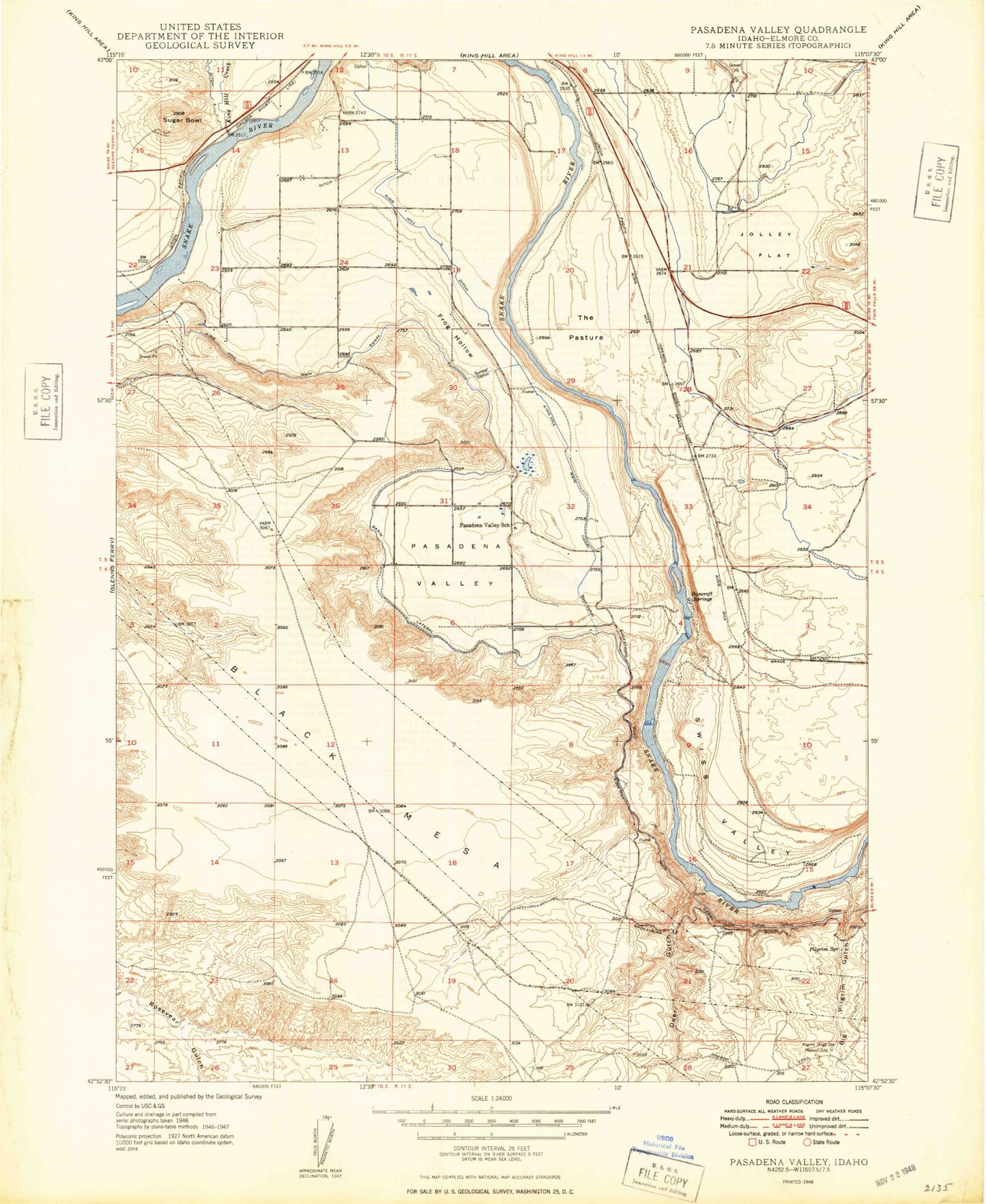 Classic USGS Pasadena Valley Idaho 7.5'x7.5' Topo Map Image