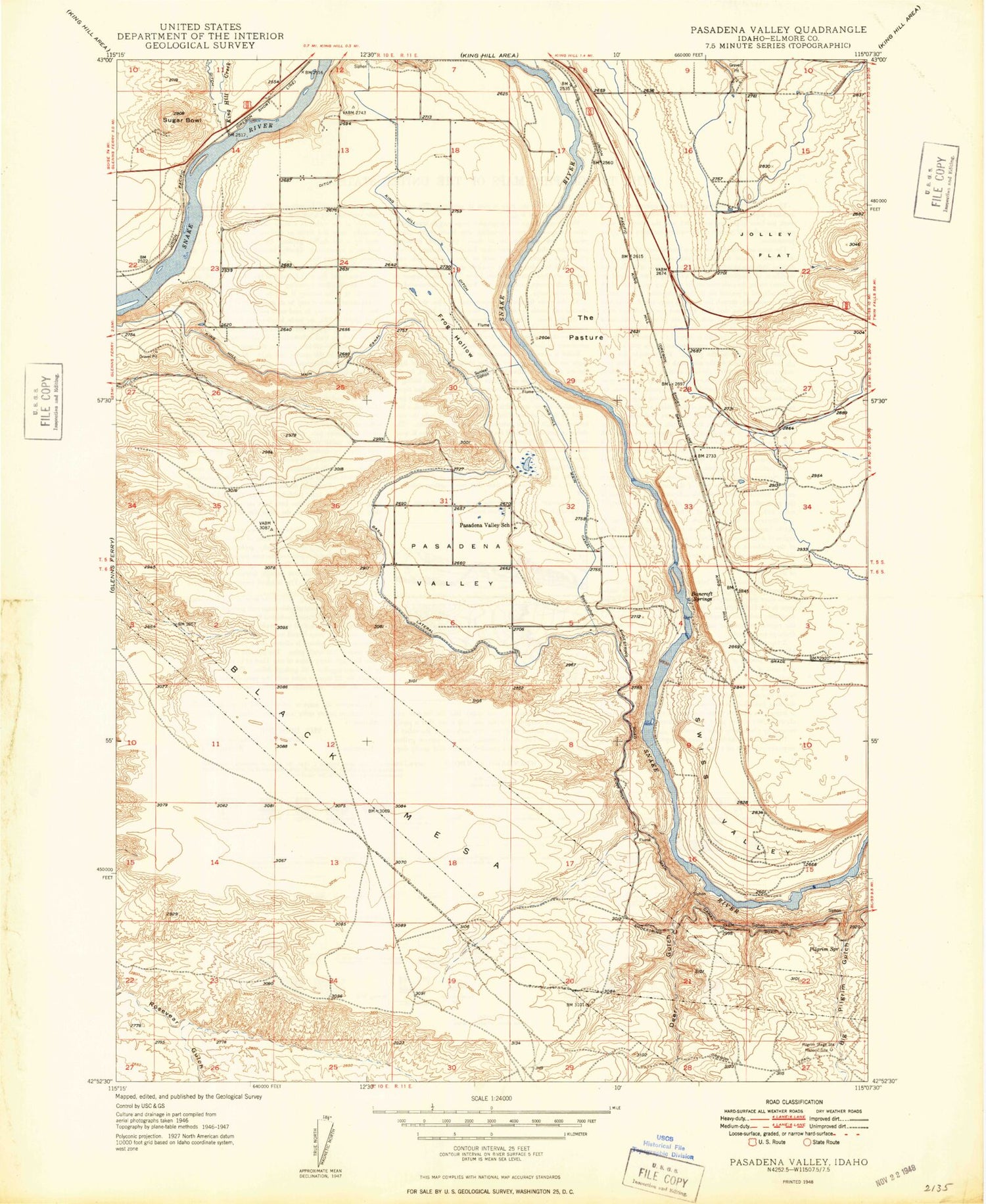Classic USGS Pasadena Valley Idaho 7.5'x7.5' Topo Map Image