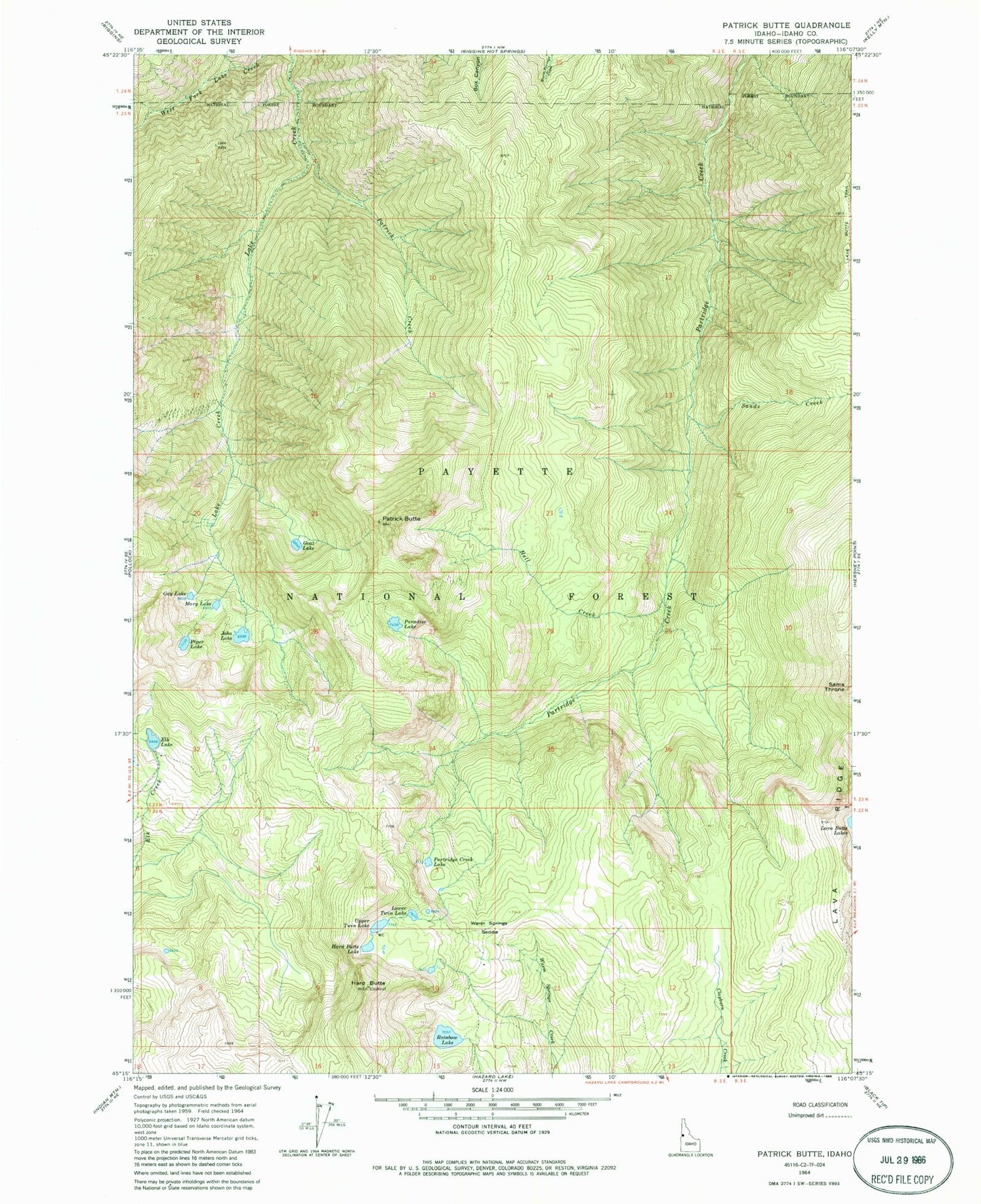 Classic USGS Patrick Butte Idaho 7.5'x7.5' Topo Map Image