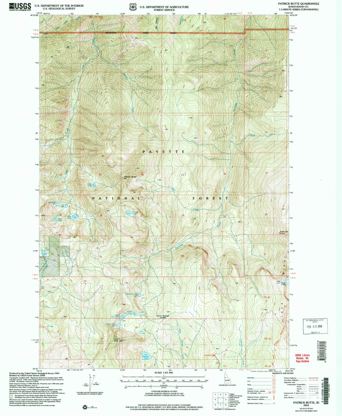 Classic USGS Patrick Butte Idaho 7.5'x7.5' Topo Map Image