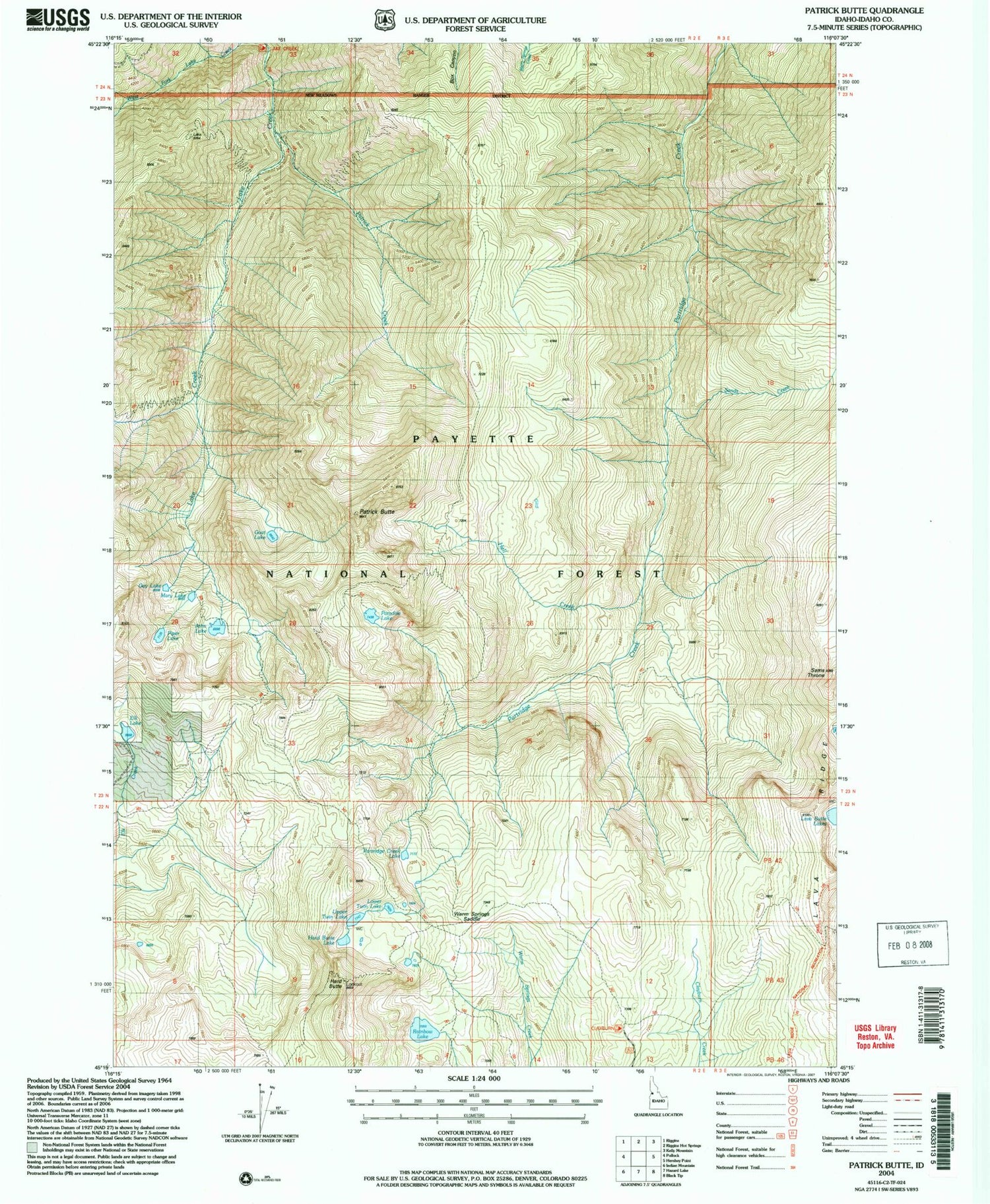 Classic USGS Patrick Butte Idaho 7.5'x7.5' Topo Map Image
