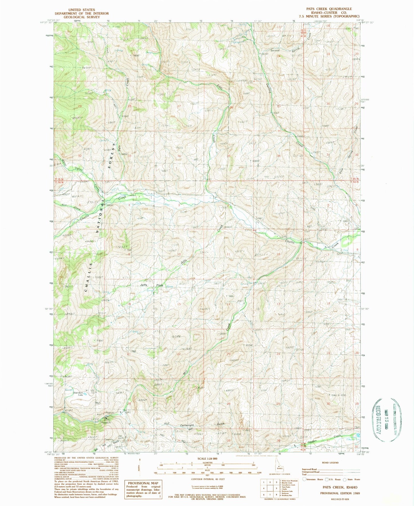 Classic USGS Pats Creek Idaho 7.5'x7.5' Topo Map Image