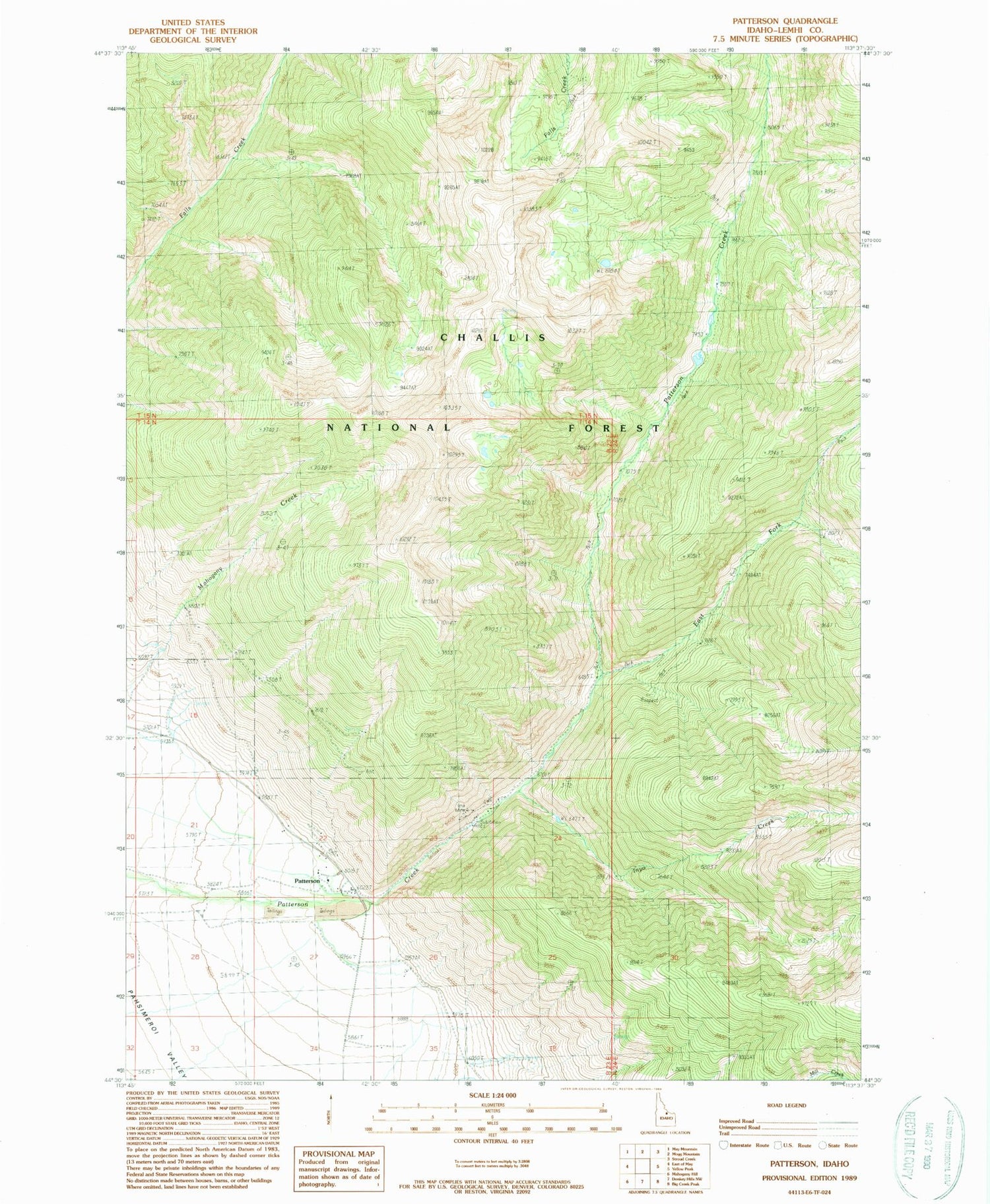 Classic USGS Patterson Idaho 7.5'x7.5' Topo Map Image