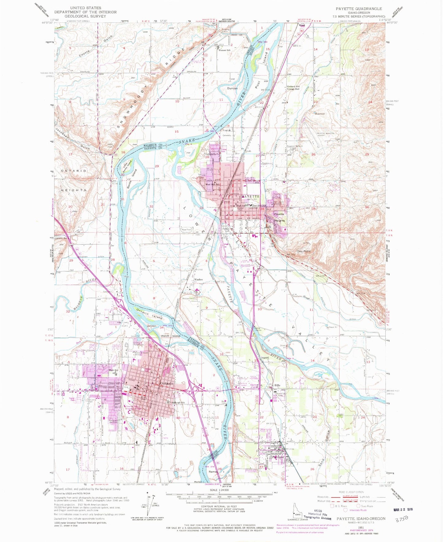 Classic USGS Payette Idaho 7.5'x7.5' Topo Map Image