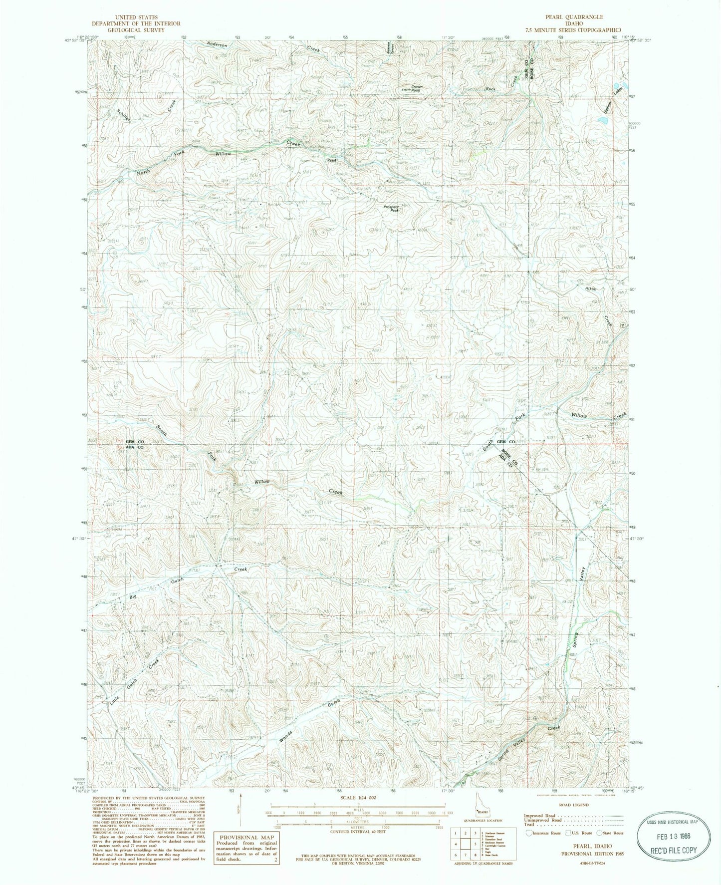Classic USGS Pearl Idaho 7.5'x7.5' Topo Map Image