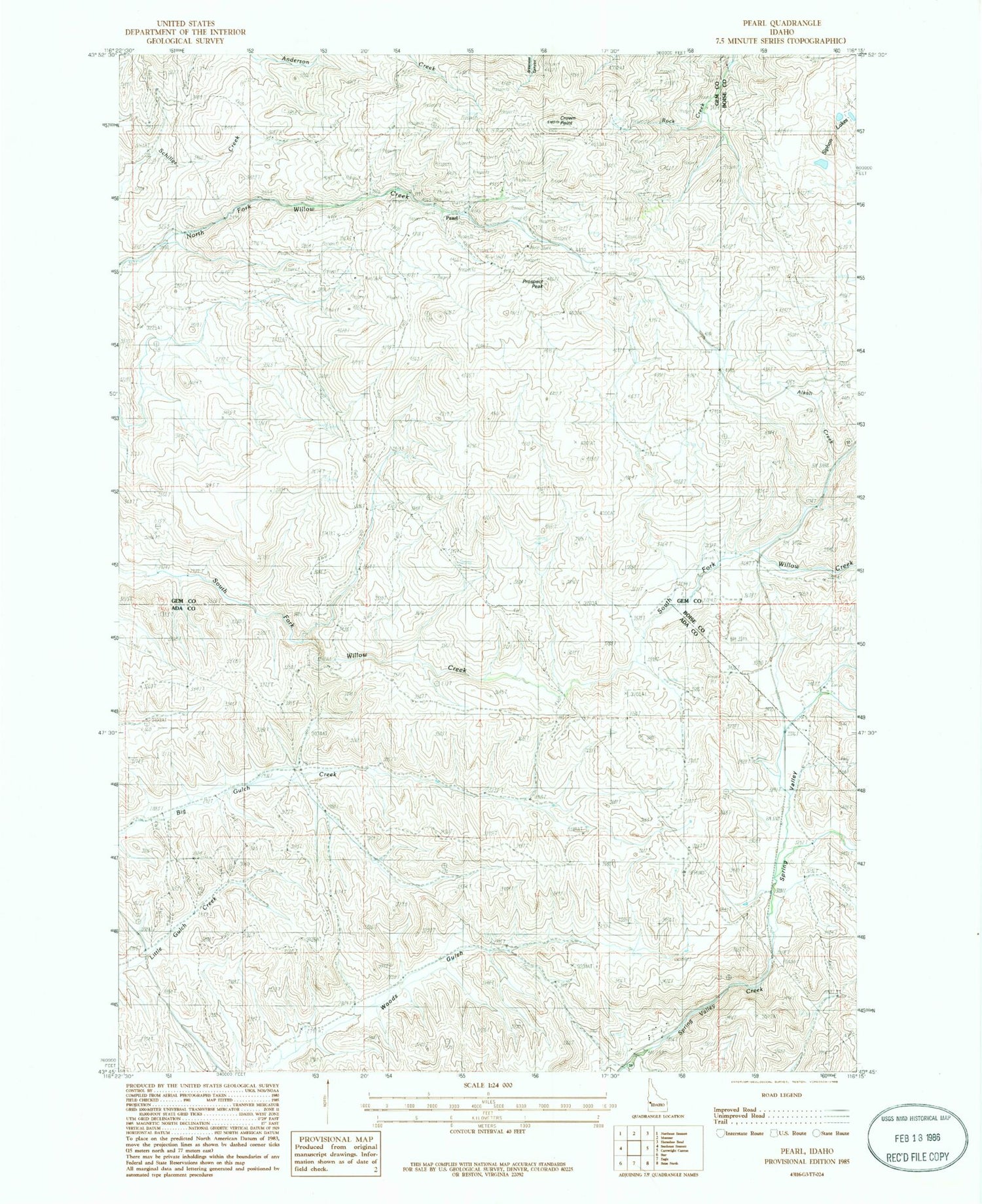Classic USGS Pearl Idaho 7.5'x7.5' Topo Map Image