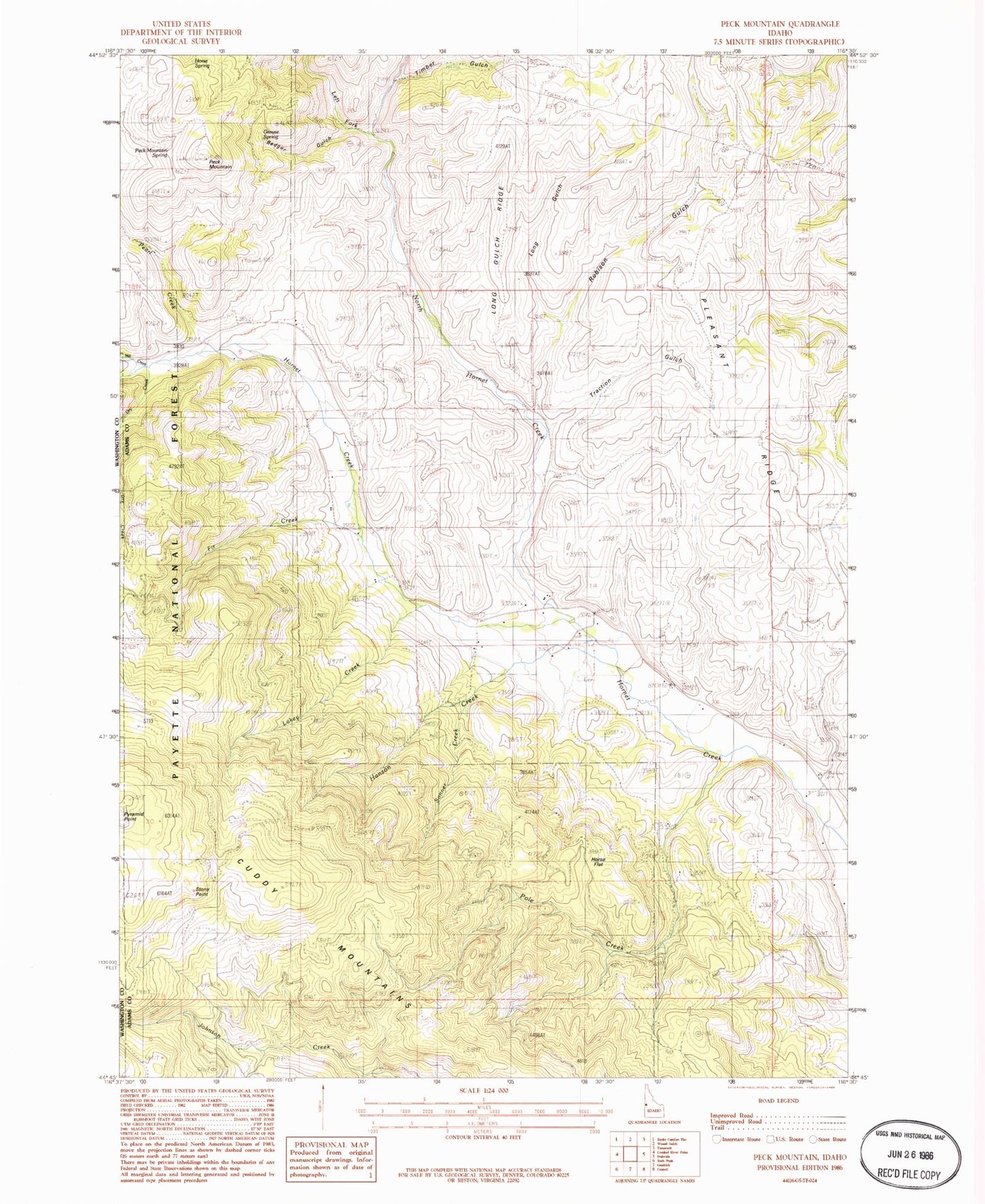 Classic USGS Peck Mountain Idaho 7.5'x7.5' Topo Map Image