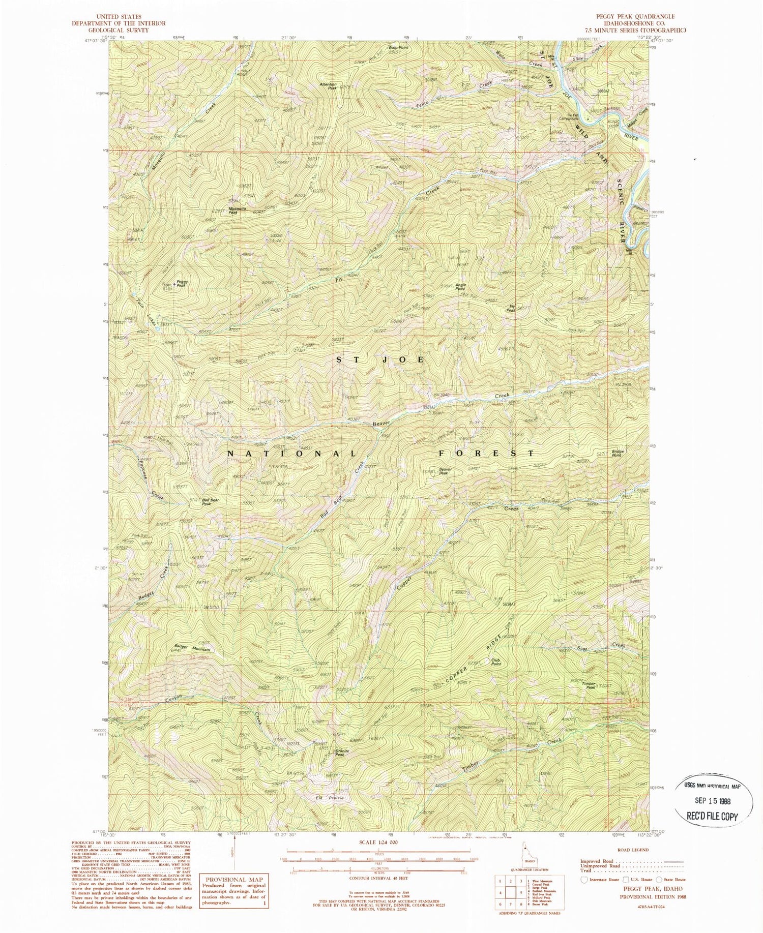 Classic USGS Peggy Peak Idaho 7.5'x7.5' Topo Map Image