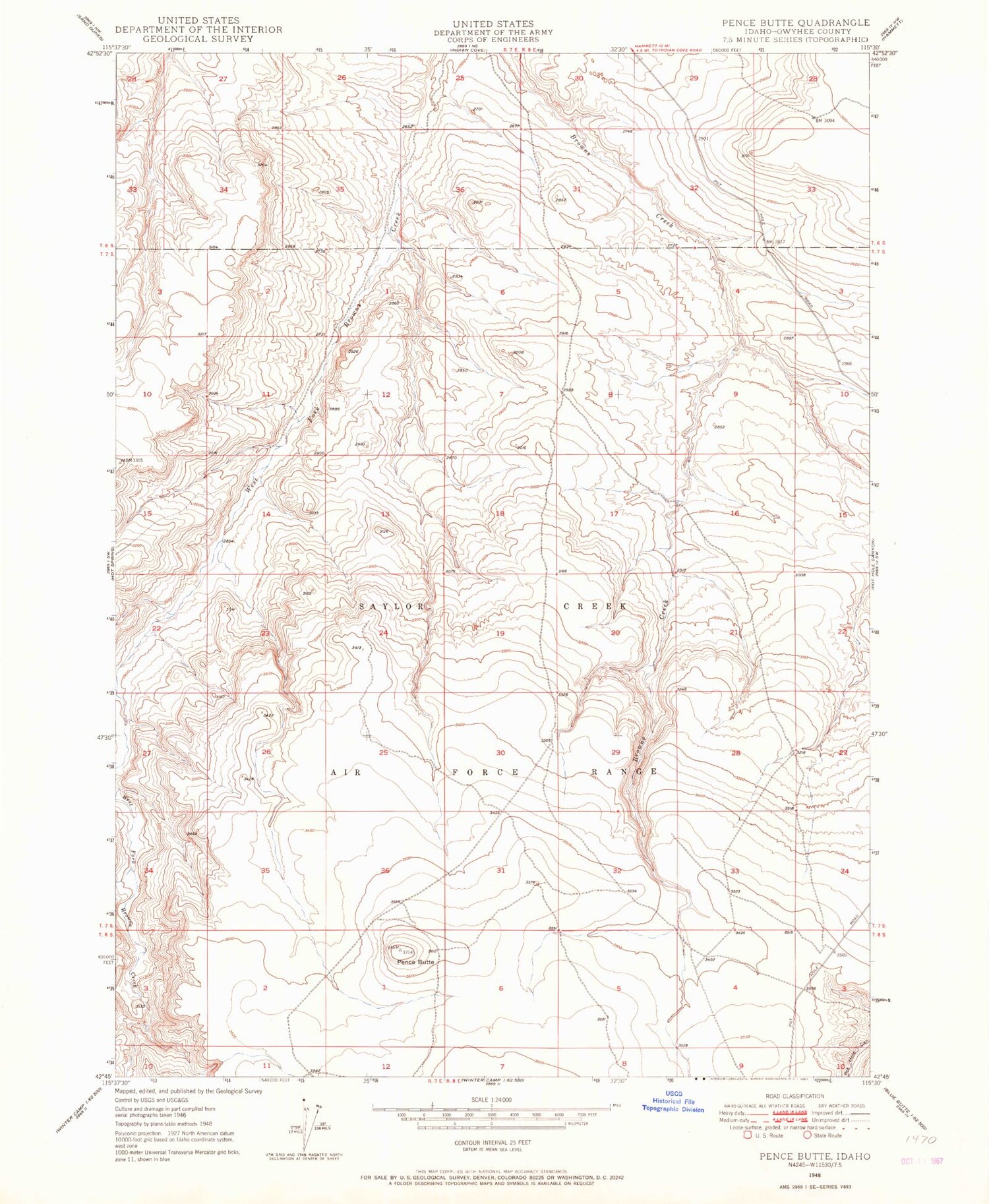 Classic USGS Pence Butte Idaho 7.5'x7.5' Topo Map Image