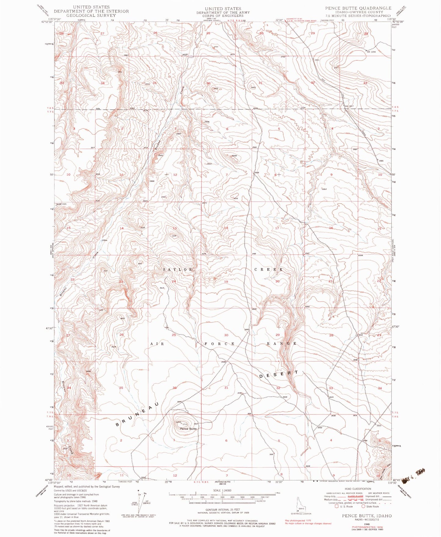 Classic USGS Pence Butte Idaho 7.5'x7.5' Topo Map Image