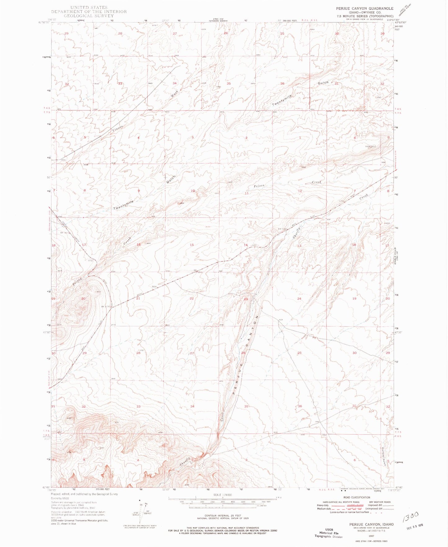 Classic USGS Purjue Canyon Idaho 7.5'x7.5' Topo Map Image
