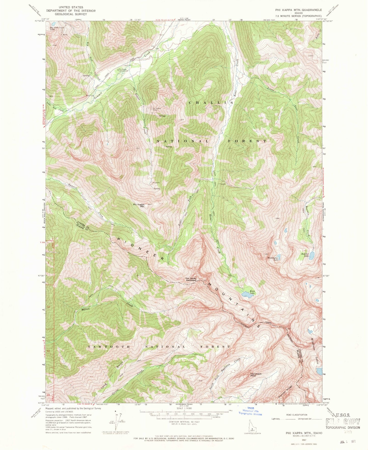 Classic USGS Phi Kappa Mountain Idaho 7.5'x7.5' Topo Map Image