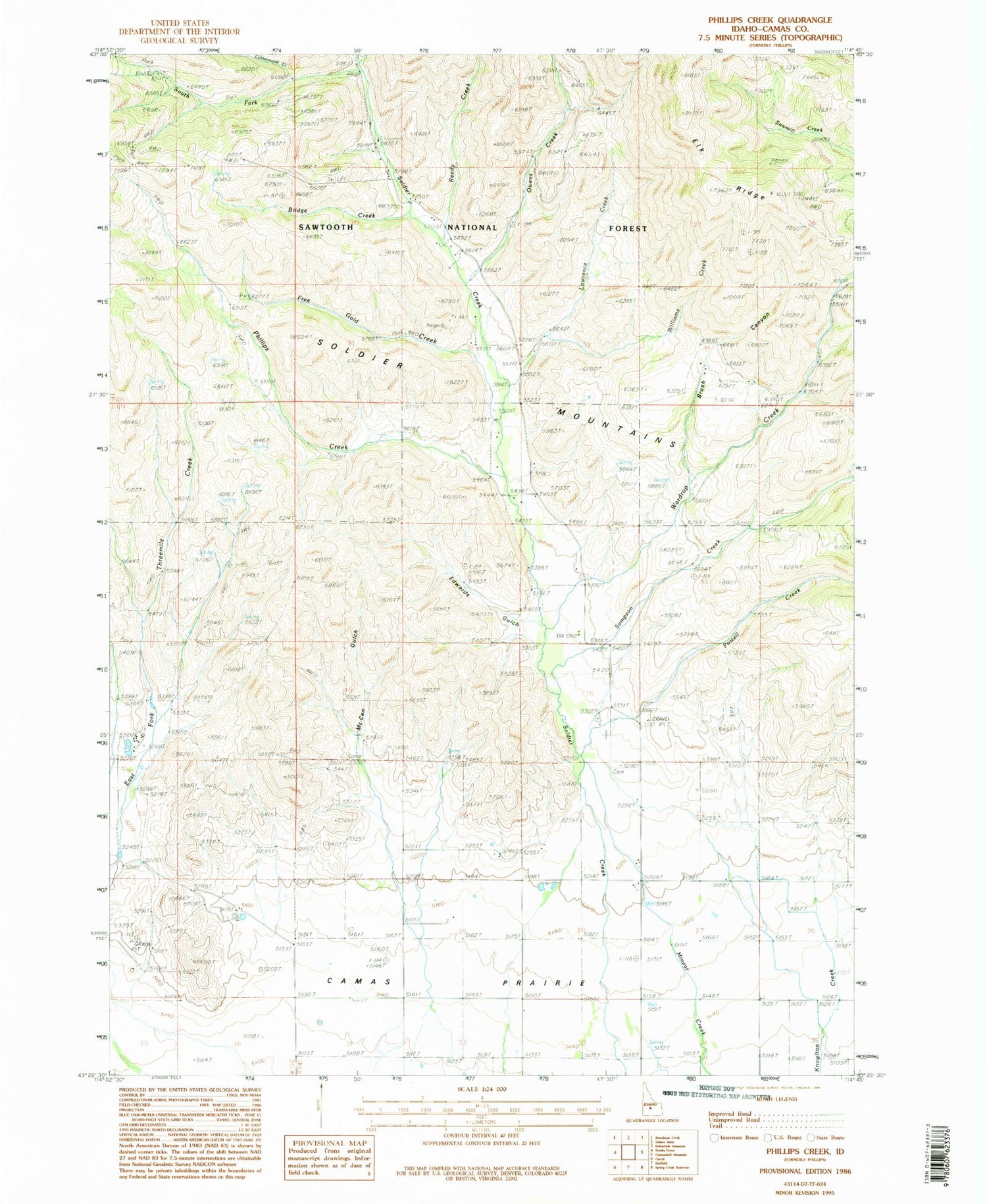 Classic USGS Phillips Creek Idaho 7.5'x7.5' Topo Map Image