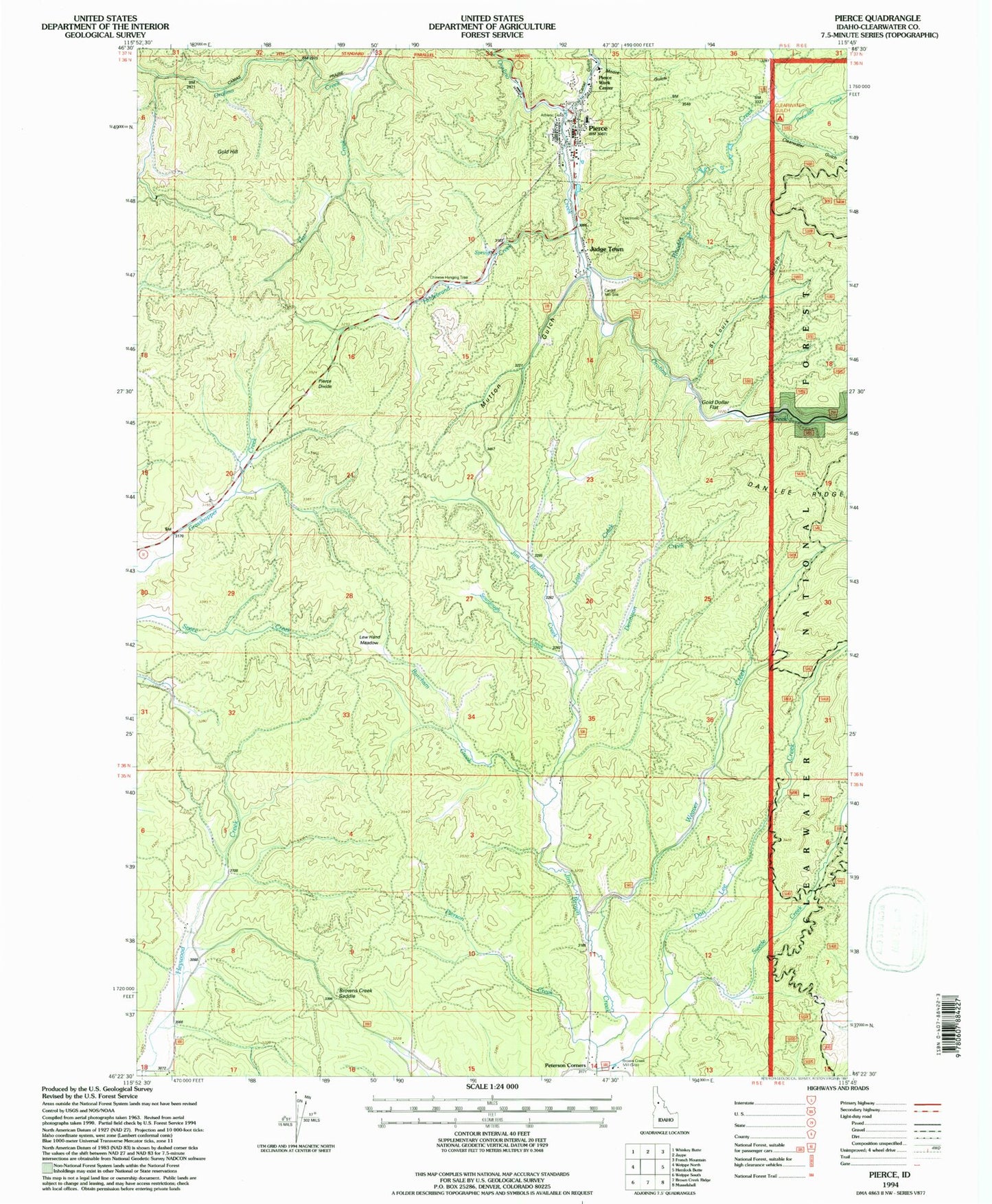Classic USGS Pierce Idaho 7.5'x7.5' Topo Map Image