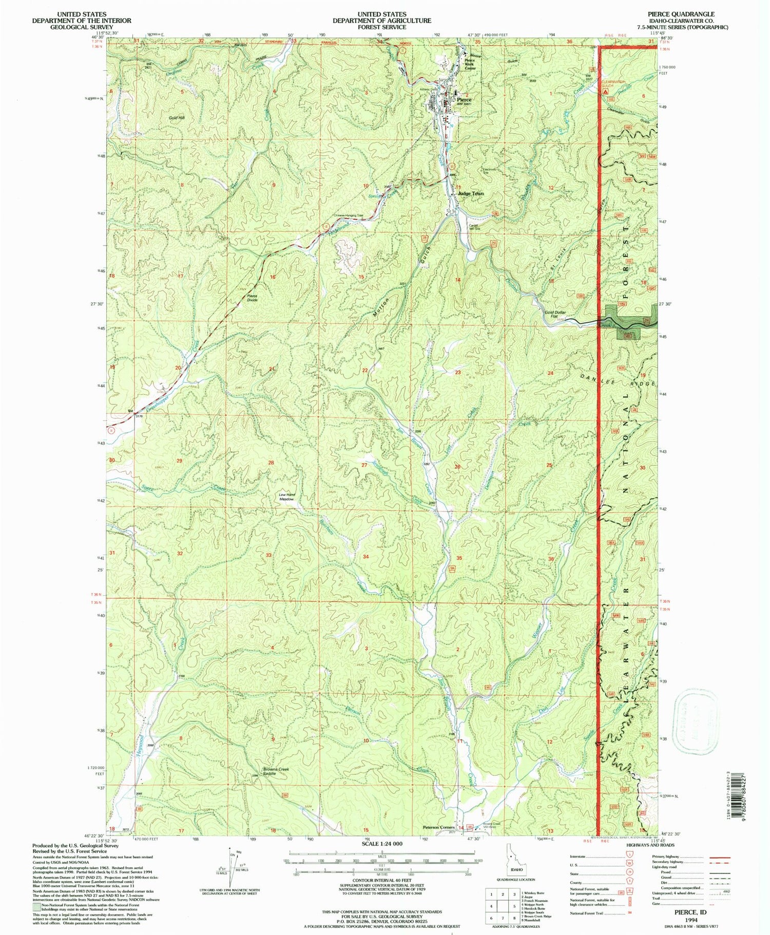 Classic USGS Pierce Idaho 7.5'x7.5' Topo Map Image