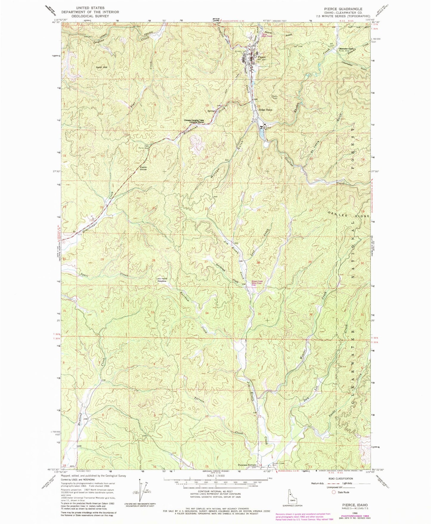 Classic USGS Pierce Idaho 7.5'x7.5' Topo Map Image