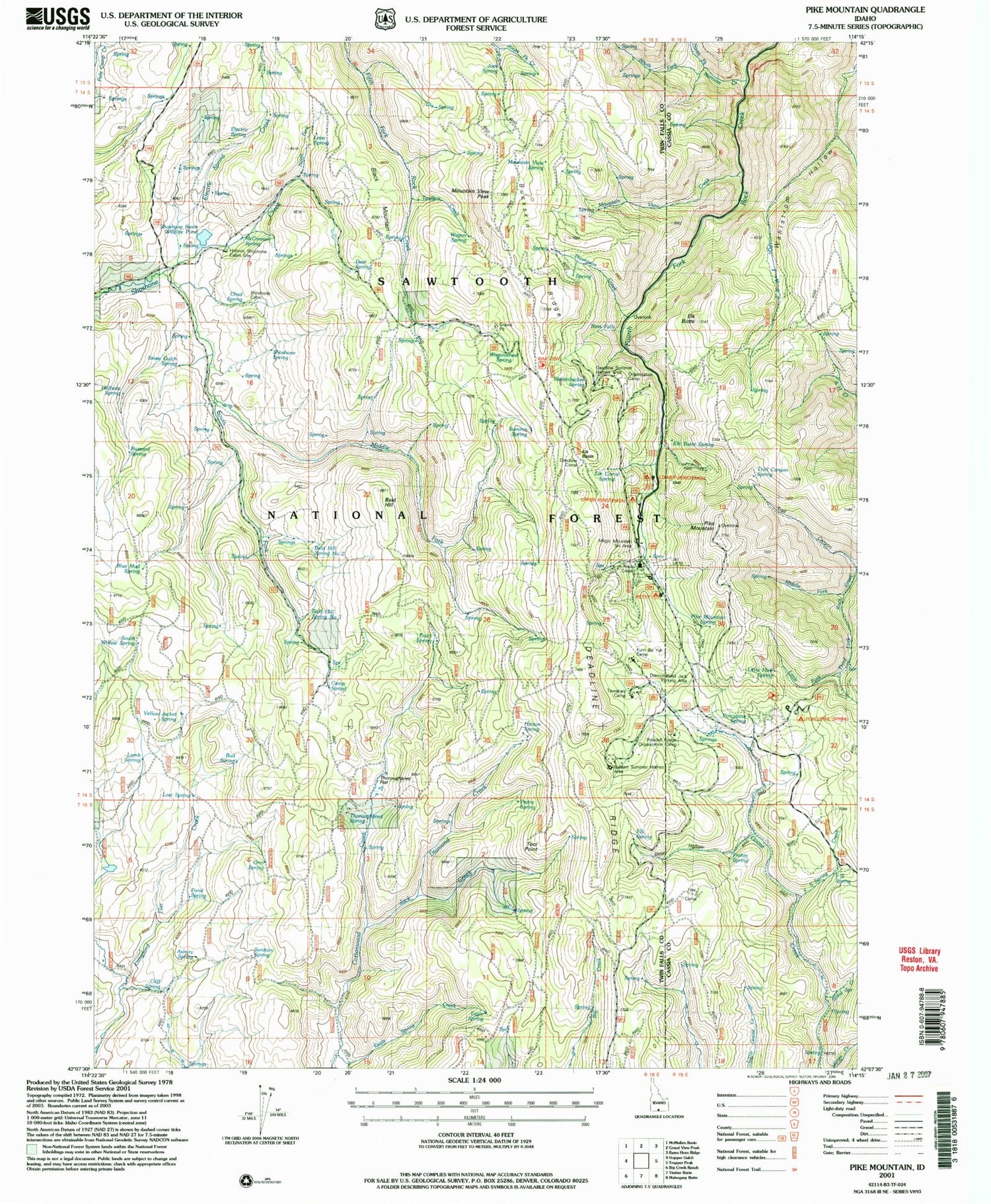 Classic USGS Pike Mountain Idaho 7.5'x7.5' Topo Map Image