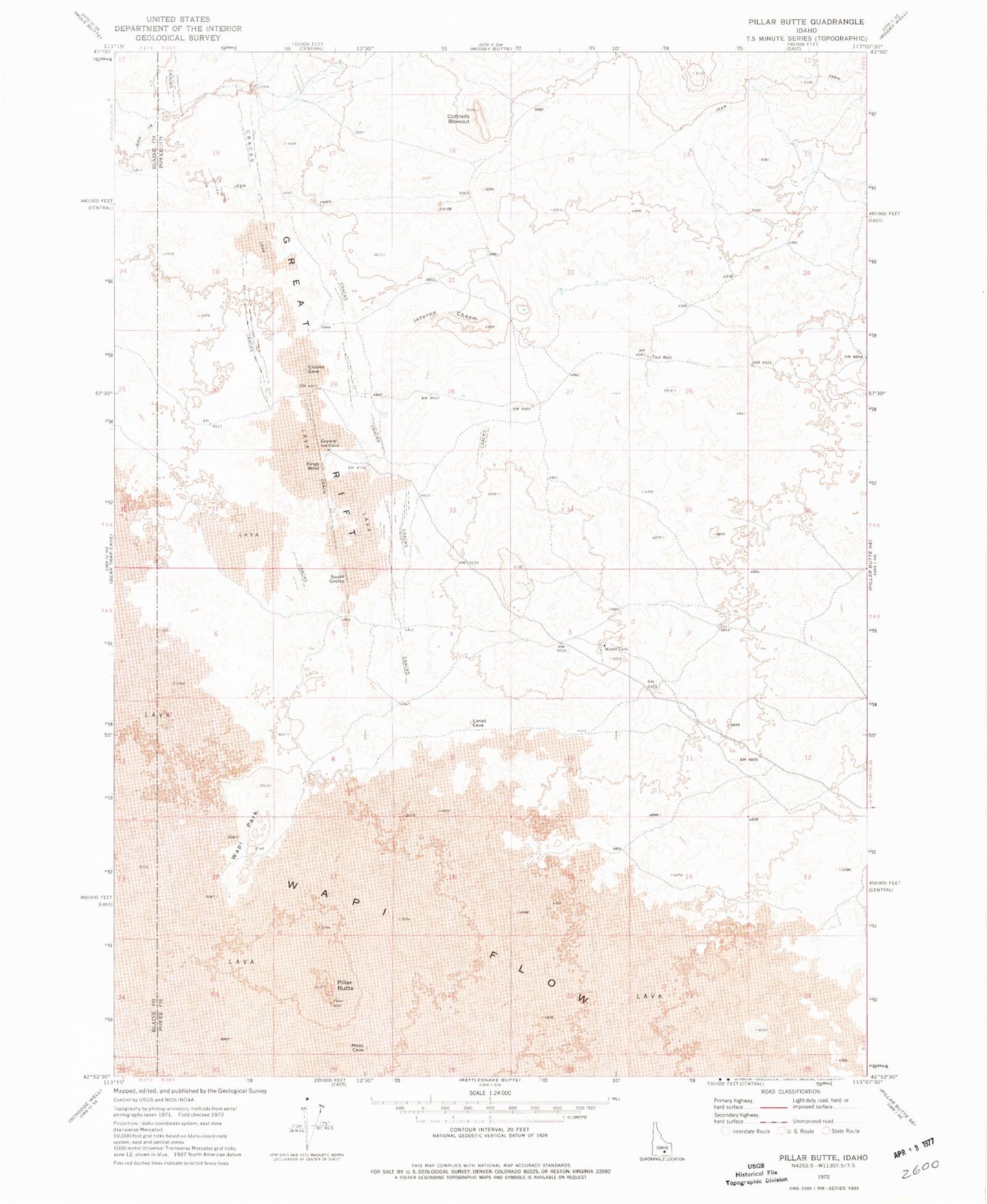 Classic USGS Pillar Butte Idaho 7.5'x7.5' Topo Map Image