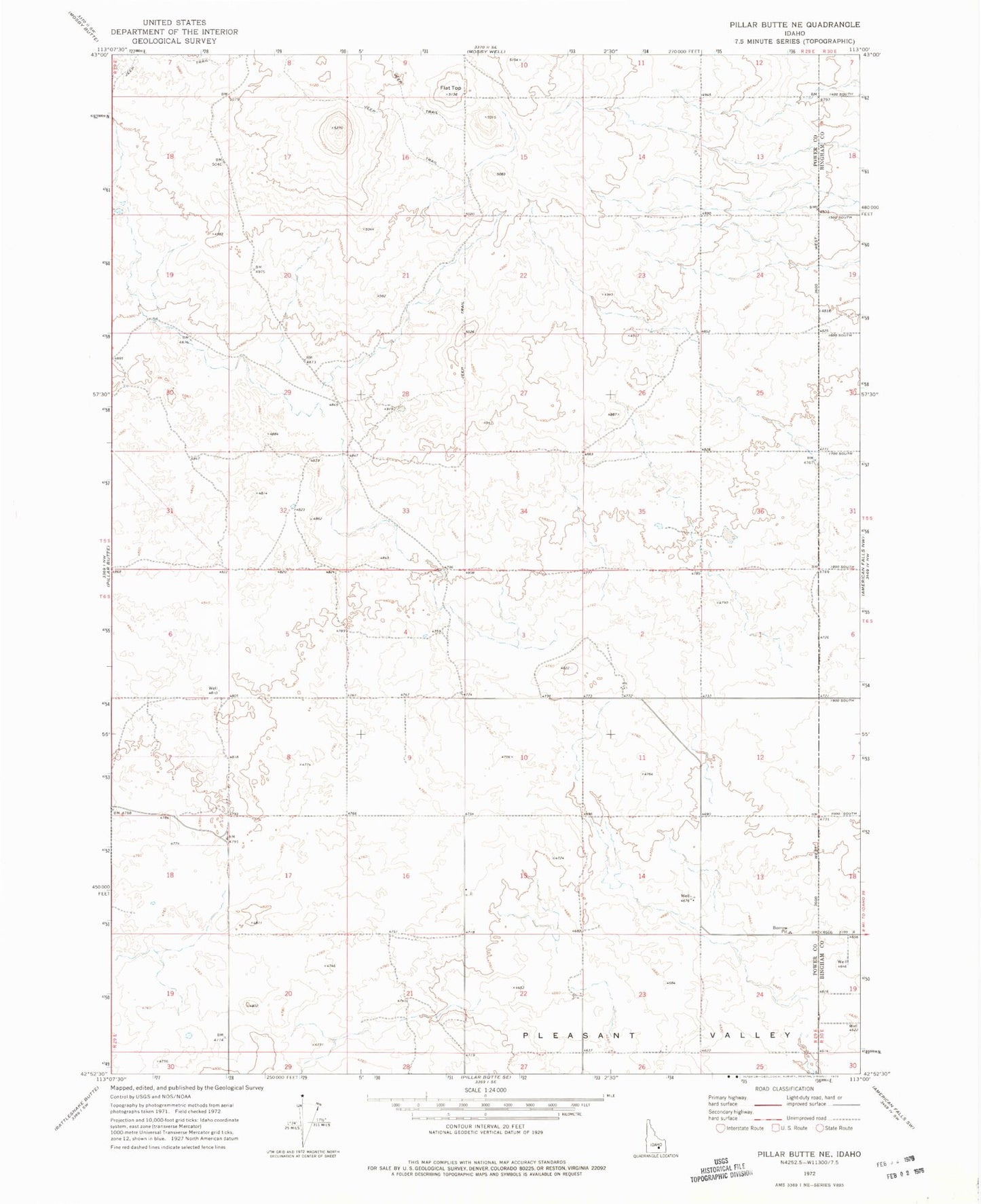 Classic USGS Pillar Butte NE Idaho 7.5'x7.5' Topo Map Image