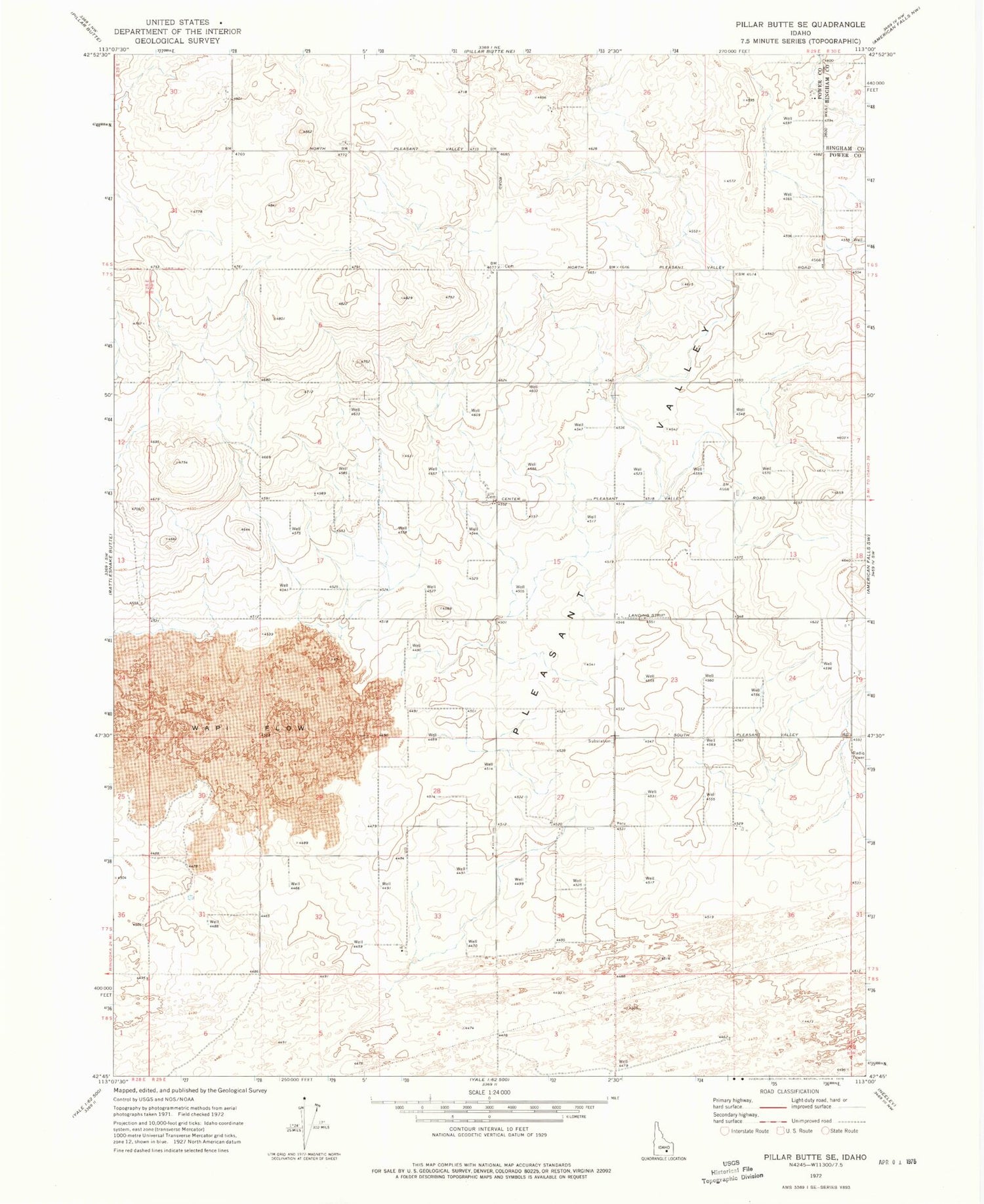 Classic USGS Pillar Butte SE Idaho 7.5'x7.5' Topo Map Image