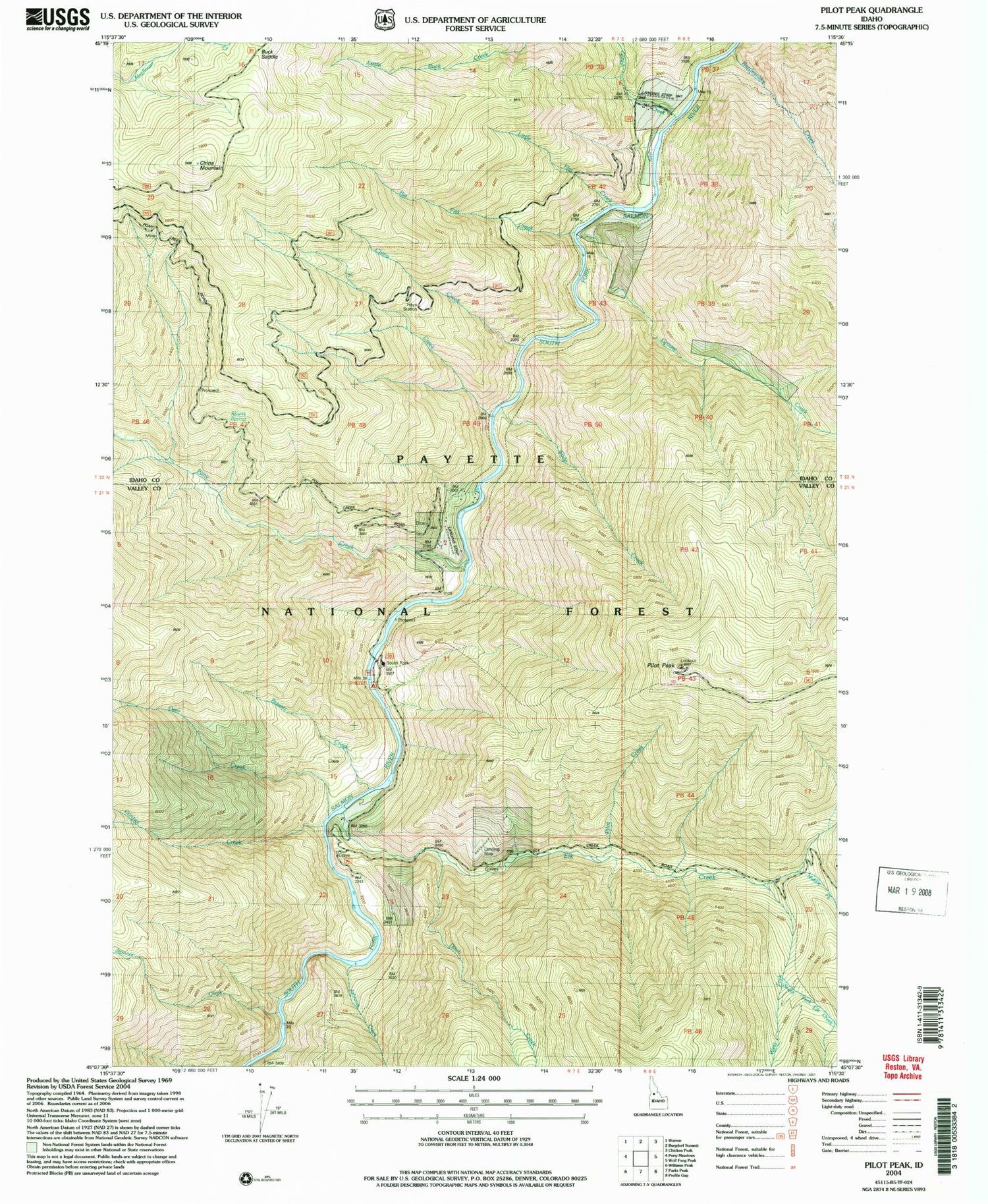 Classic USGS Pilot Peak Idaho 7.5'x7.5' Topo Map Image